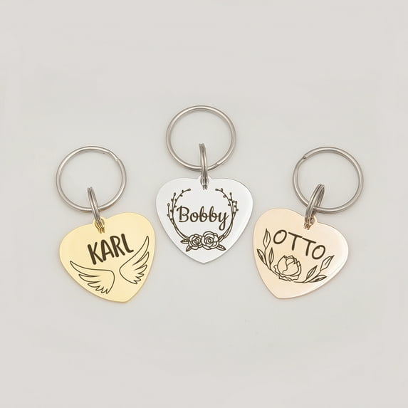 Anavia Stainless Steel Metal Heart Name - Boarder Birthday Holiday Christmas Engraved Dog Cat ID Tag, Rose Gold