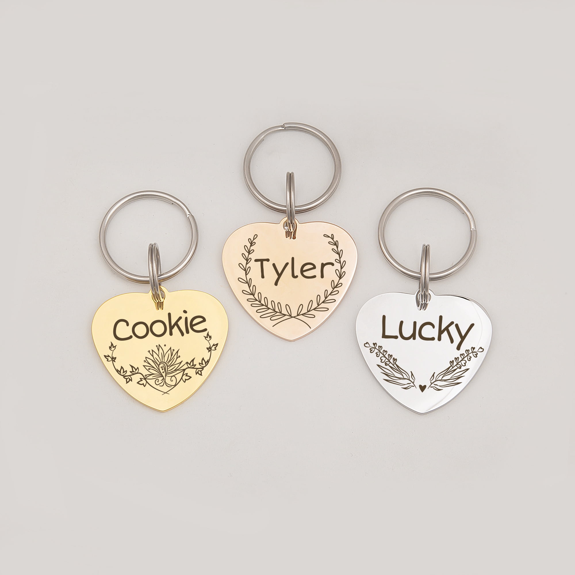Anavia Stainless Steel Metal Heart Name - Boarder Birthday Holiday Christmas Engraved Dog Cat ID Tag, Silver