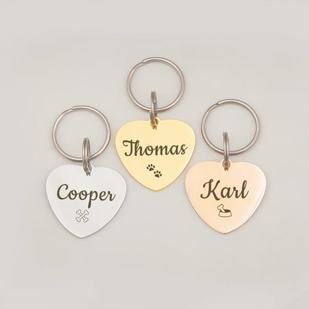 Anavia Stainless Steel Metal Heart Name - Icon Birthday Holiday Christmas Engraved Dog ID Tag, Gold