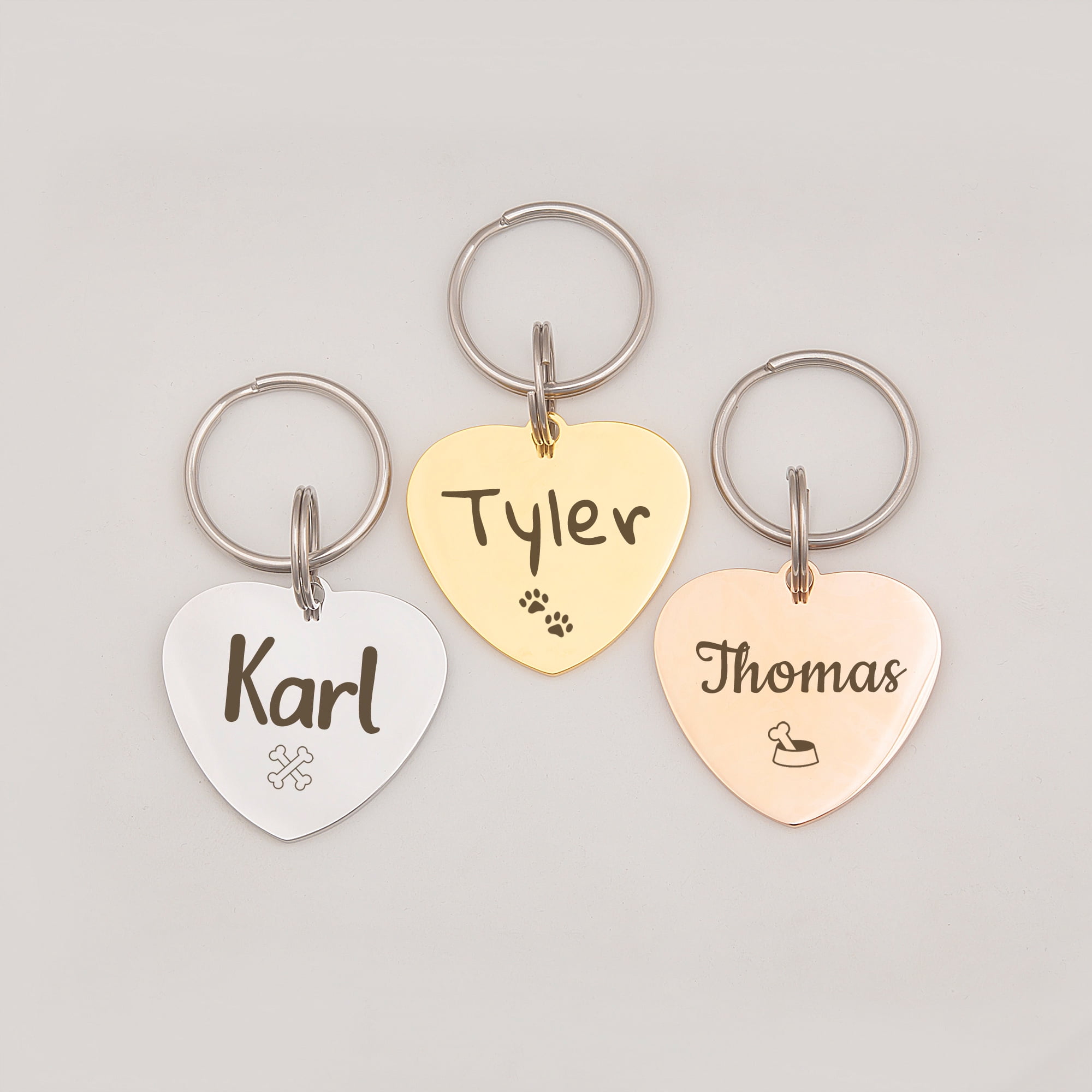 Anavia Stainless Steel Metal Heart Name - Icon Birthday Holiday Christmas Engraved Dog ID Tag, Silver