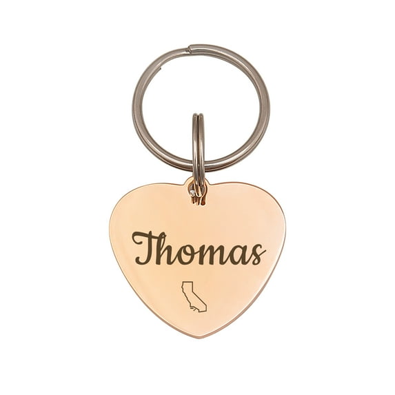 Anavia Stainless Steel Metal Heart Name - State Birthday Holiday Christmas Engraved Dog Cat ID Tag, Rose Gold