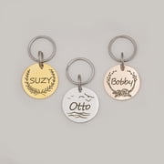Anavia Stainless Steel Metal Round Name - Boarder Birthday Holiday Christmas Engraved Dog Cat ID Tag, Rose Gold