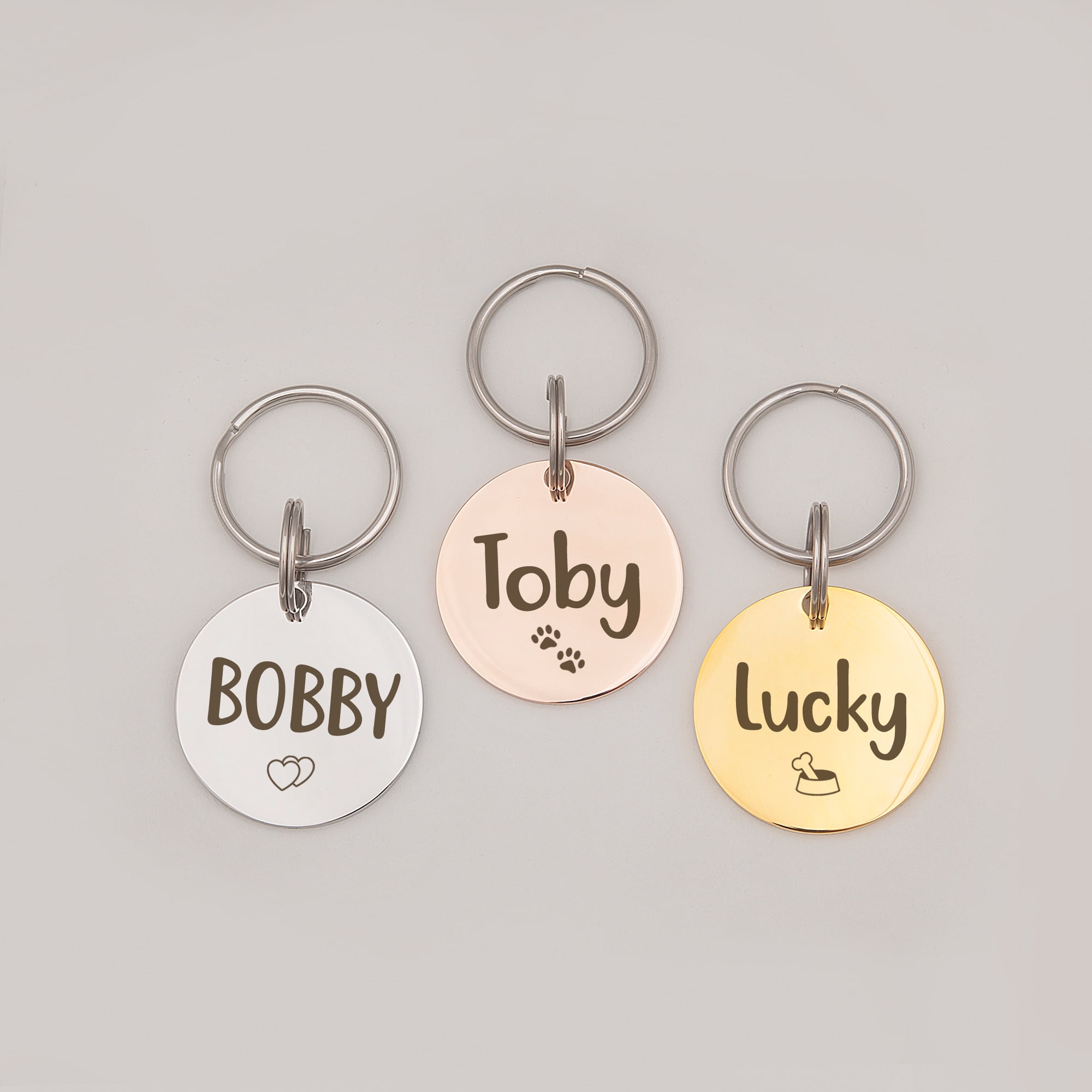 Anavia Stainless Steel Metal Round Name - Icon Birthday Holiday Christmas Engraved Dog ID Tag, Gold