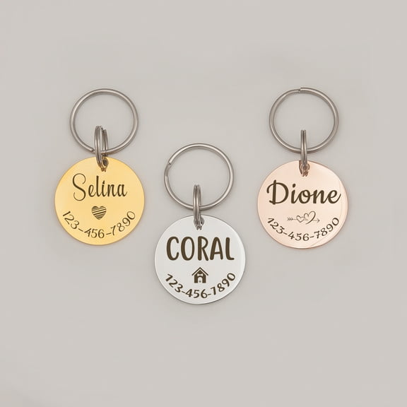 Anavia Stainless Steel Metal Round Name - Icon - Phone Number Birthday Holiday Christmas Engraved Dog ID Tag, Rose Gold
