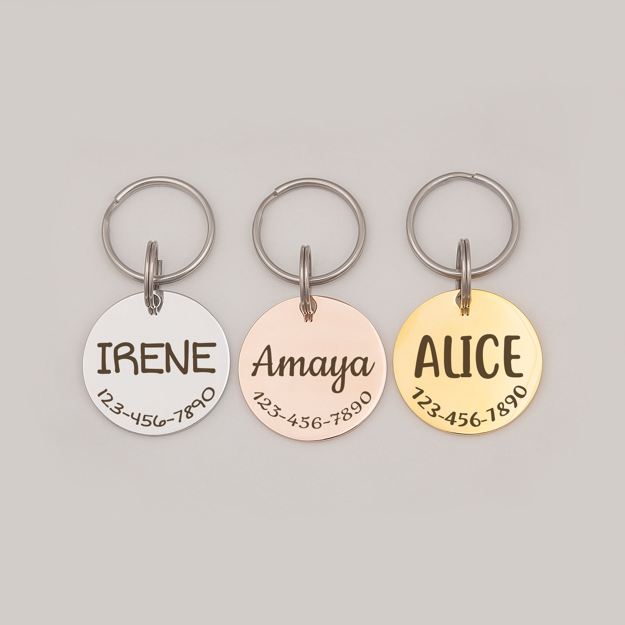 Anavia Stainless Steel Metal Round Name - Phone Number Birthday Holiday Christmas Engraved Dog Cat ID Tag, Gold