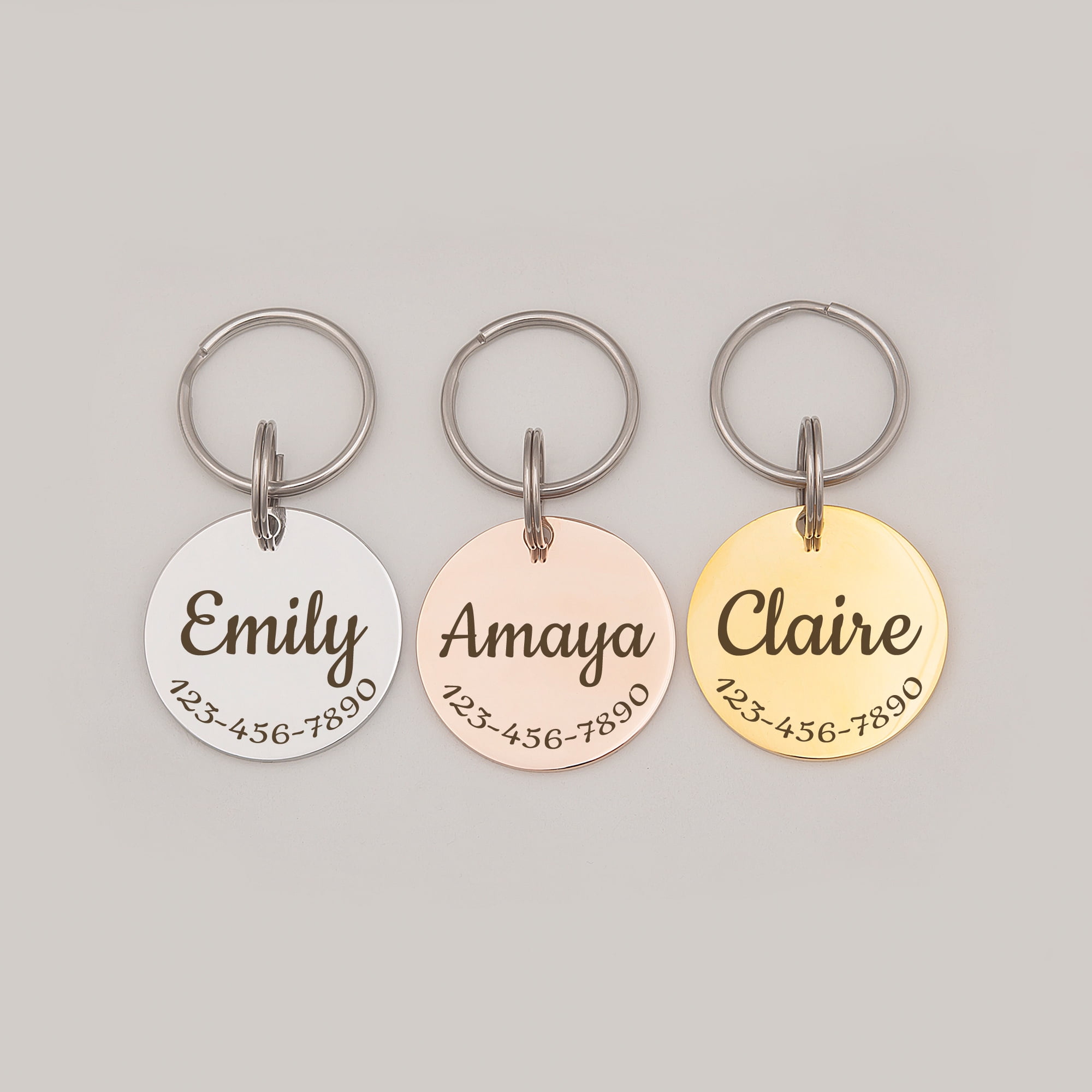 Anavia Stainless Steel Metal Round Name - Phone Number Birthday Holiday Christmas Engraved Dog Cat ID Tag, Rose Gold