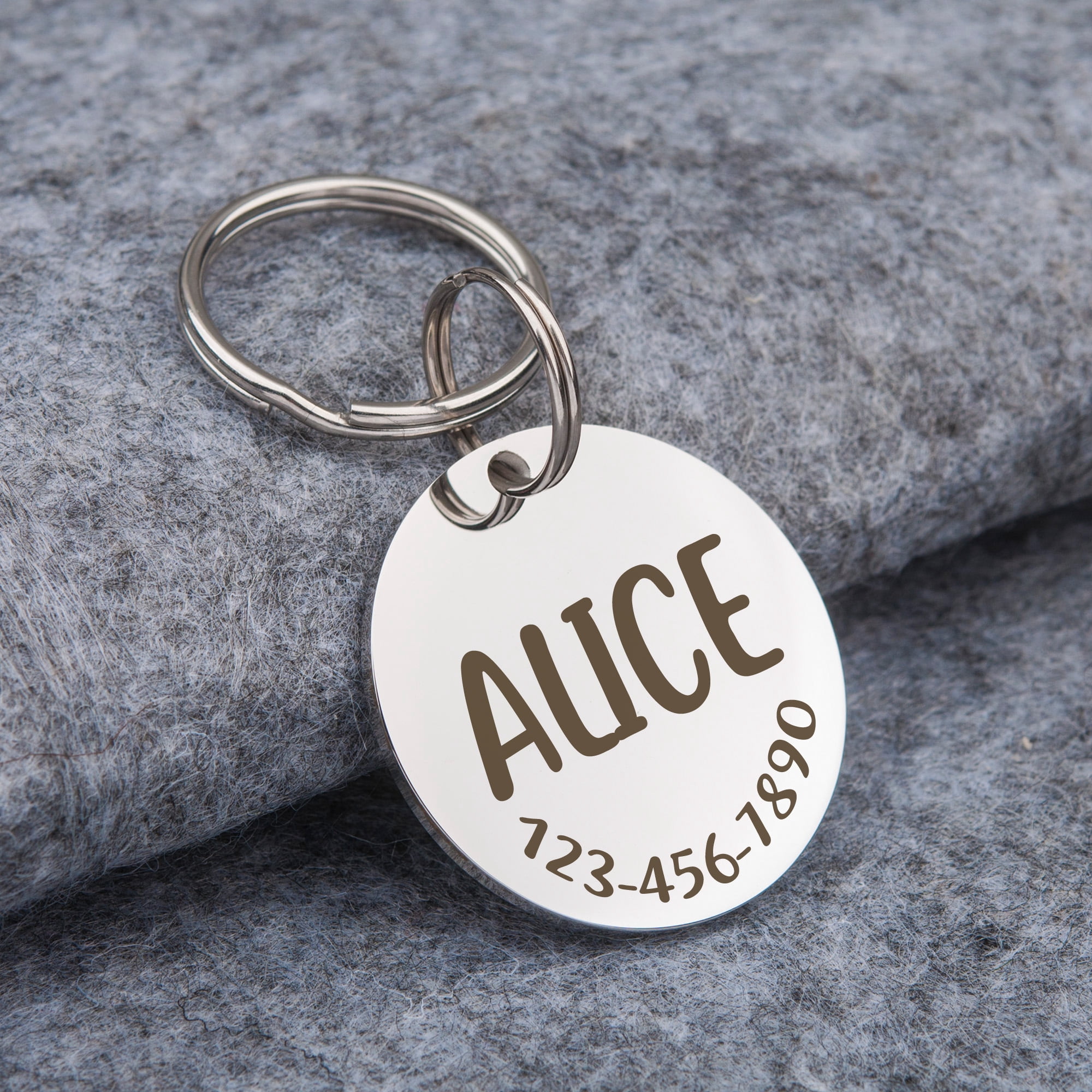 Anavia Stainless Steel Metal Round Name - Phone Number Birthday Holiday Christmas Engraved Dog Cat ID Tag, Silver