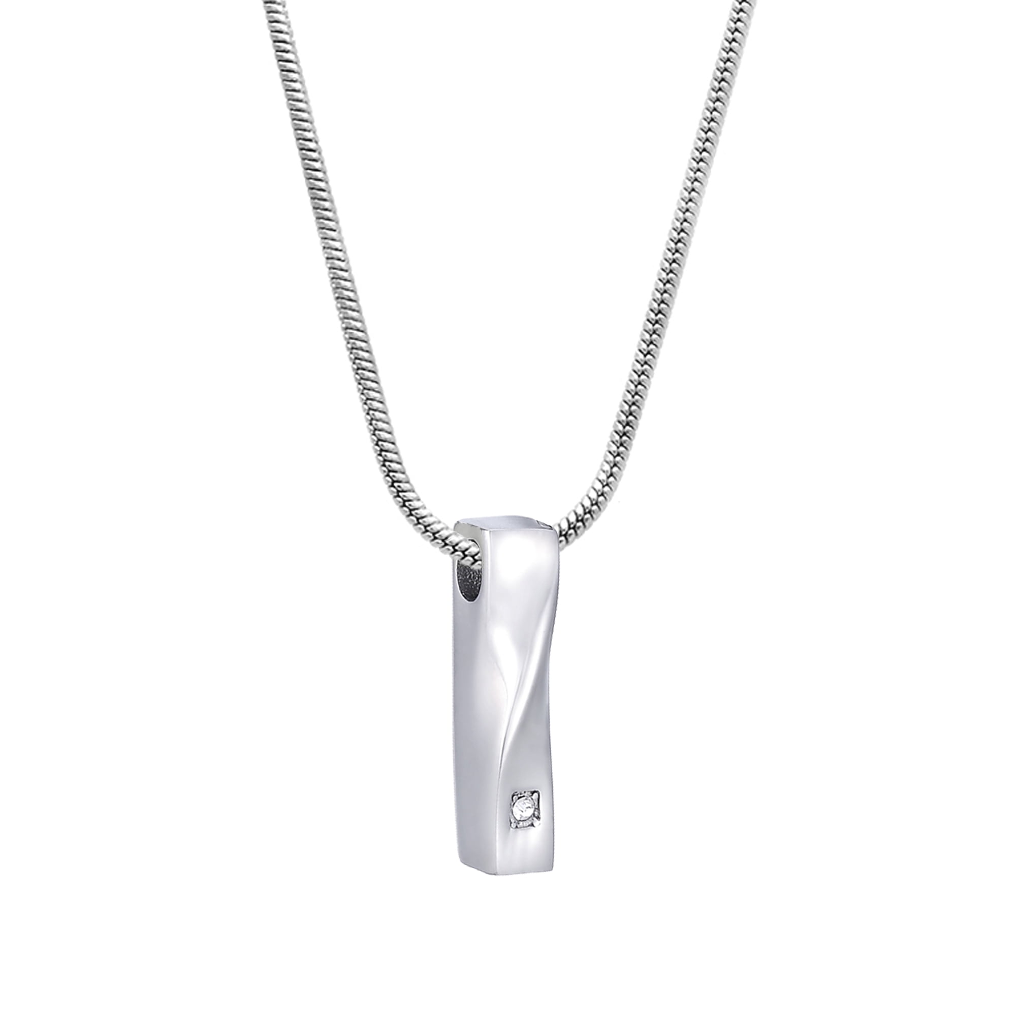 Anavia Stainless Steel Silver Crystal Rhinestone Elegant Bar Pendant for Ashes Holder Urn Pendant Jewelry Cremation Urn Memorial Keepsake Necklace with Free Funnel Kit and Velvet Jewelry Box