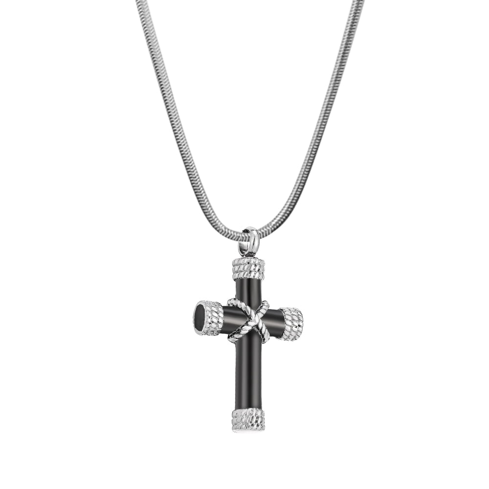 Anavia Steel Hawser Cross Religious Cremation Ashes Holder Jewelry Memorial Necklace Keepsake Black with FREE Funnel Kit and Velvet Jewelry Box.