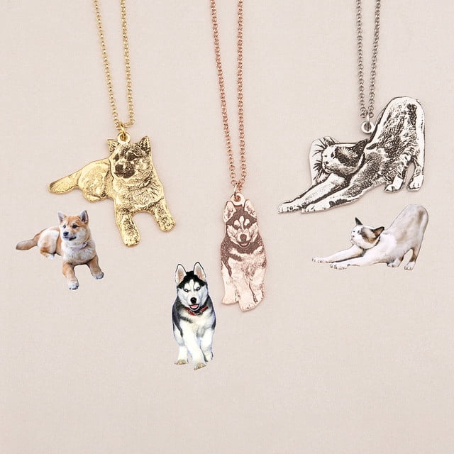 Anavia Sterling Silver Custom Your Pet Photo Necklace - Engraved Cat Picture Necklace - Personalized Dog Picture Charm Necklace - Pet Memorial Necklace - Pet Lover Gift for Her