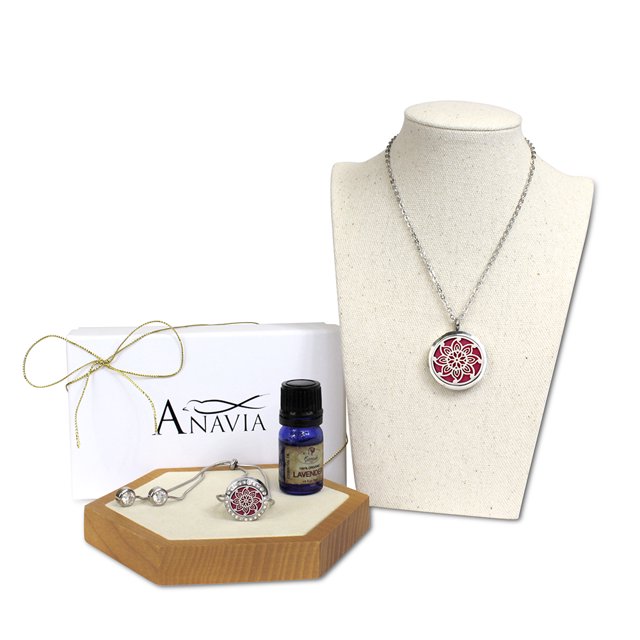 Anavia Sunflower Aromatherapy Anniversary Day Gift for Fiancee Wife Girlfriend Necklace and Slider Bracelet With Lavender Essencial Oil Birthday Gift for Her with Gift Box