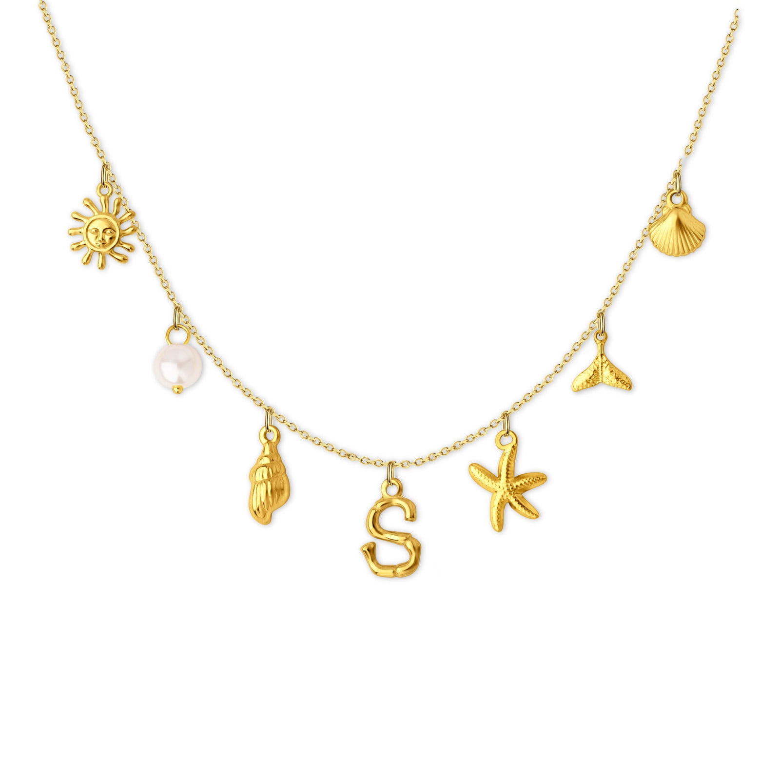 Anavia Surfer Beach Letter Necklace A-Z Pendant Alphabet Choker Necklace, Ocean Elements Letter Necklace Beach for Women Gift