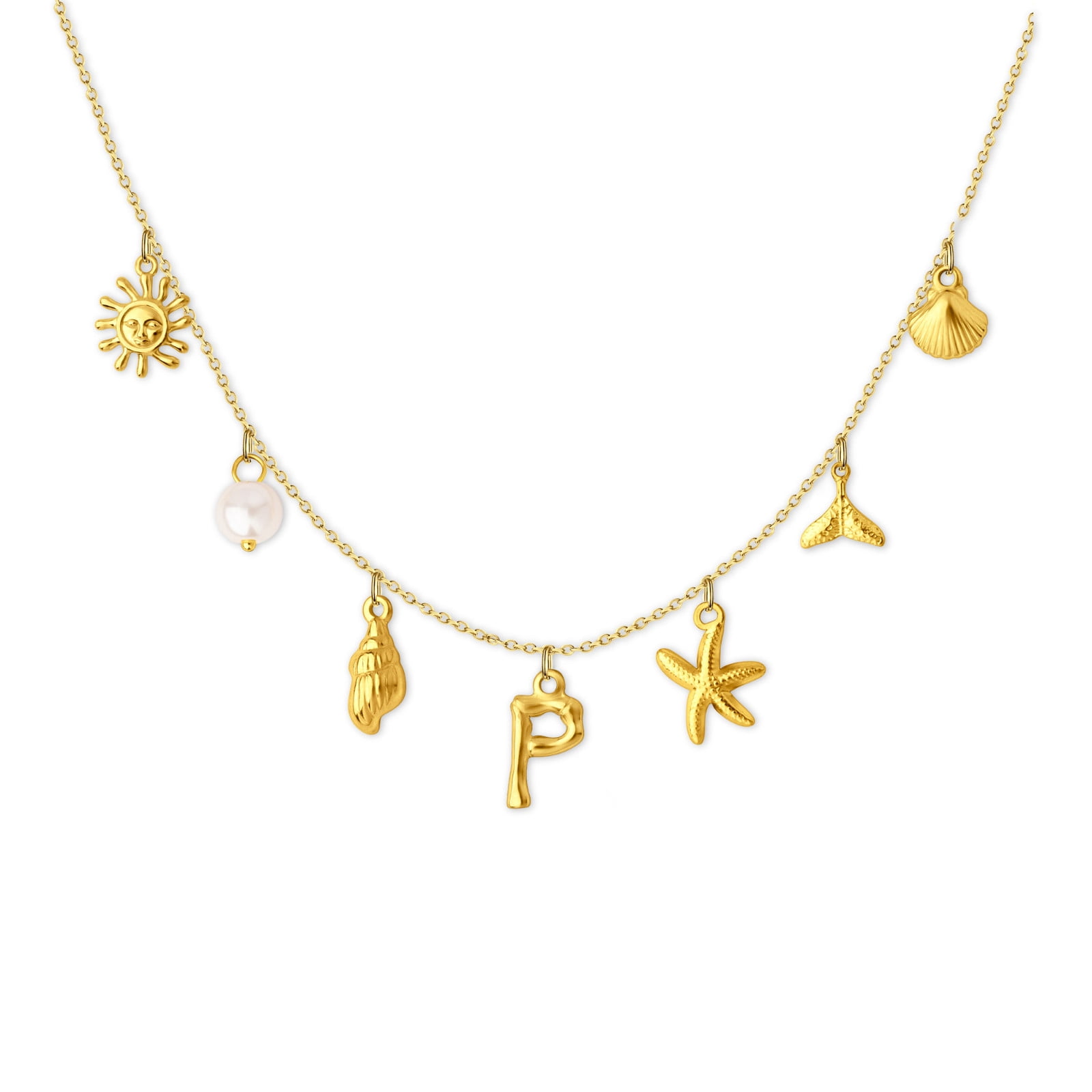 Anavia Surfer Beach Letter Necklace A-Z Pendant Alphabet Choker Necklace, Ocean Elements Letter Necklace Beach for Women Gift