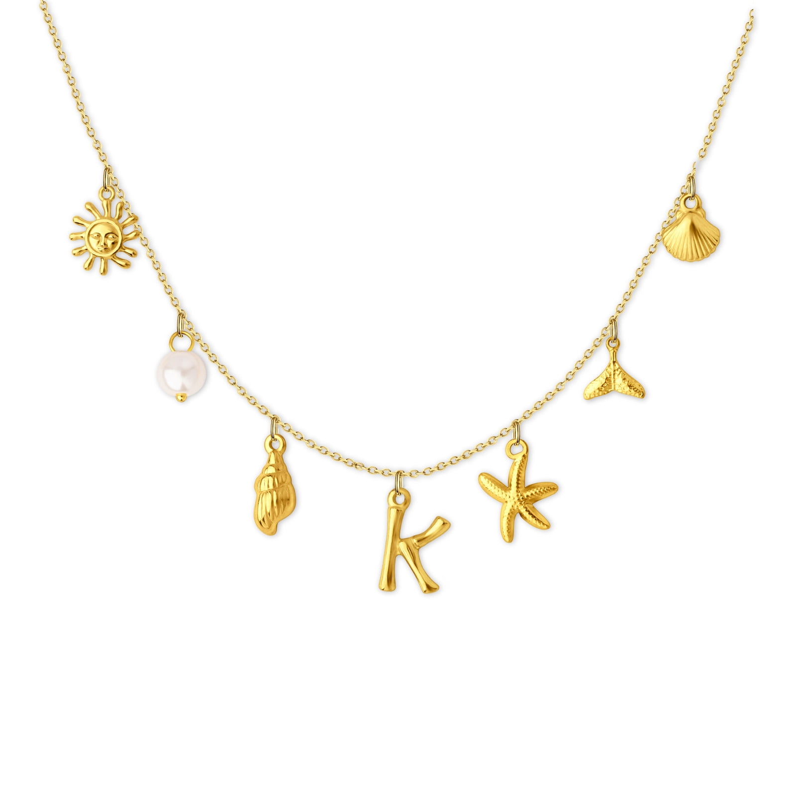 Anavia Surfer Beach Letter Necklace A-Z Pendant Alphabet Choker Necklace, Ocean Elements Letter Necklace Beach for Women Gift