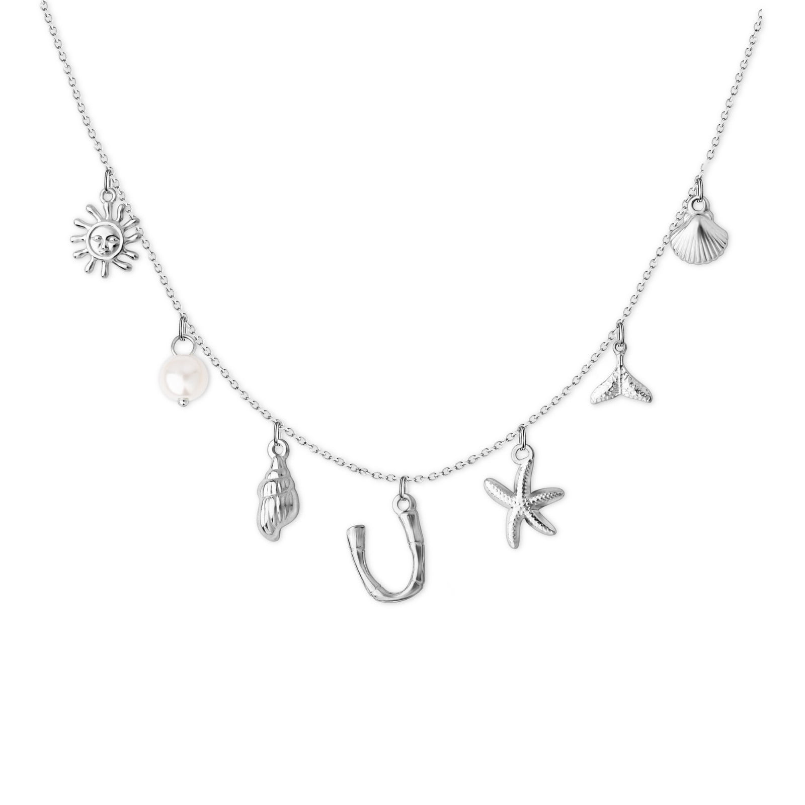 Anavia Surfer Beach Letter Necklace A-Z Pendant Alphabet Choker Necklace, Ocean Elements Letter Necklace Beach for Women Gift