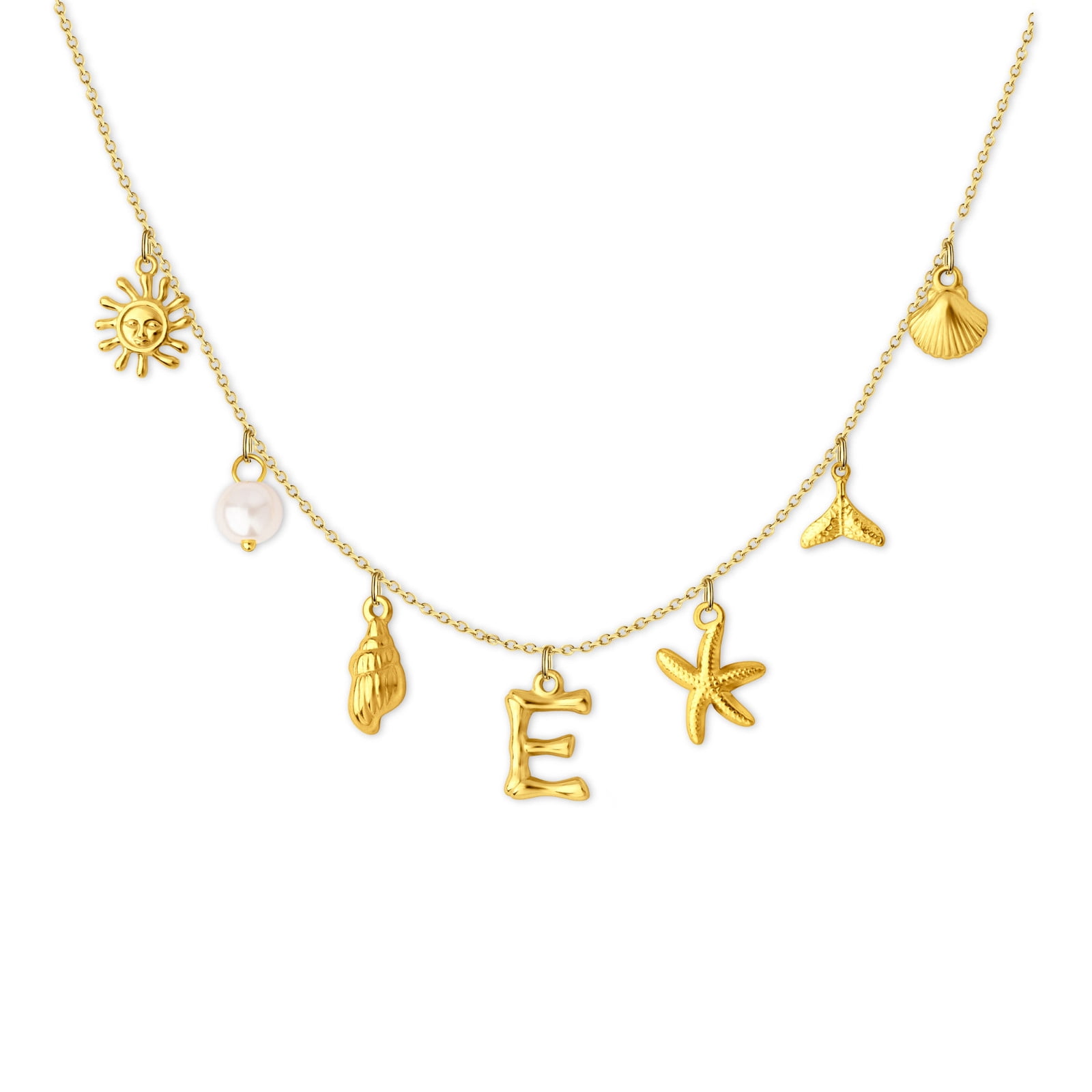 Anavia Surfer Beach Letter Necklace A-Z Pendant Alphabet Choker Necklace, Ocean Elements Letter Necklace Beach for Women Gift