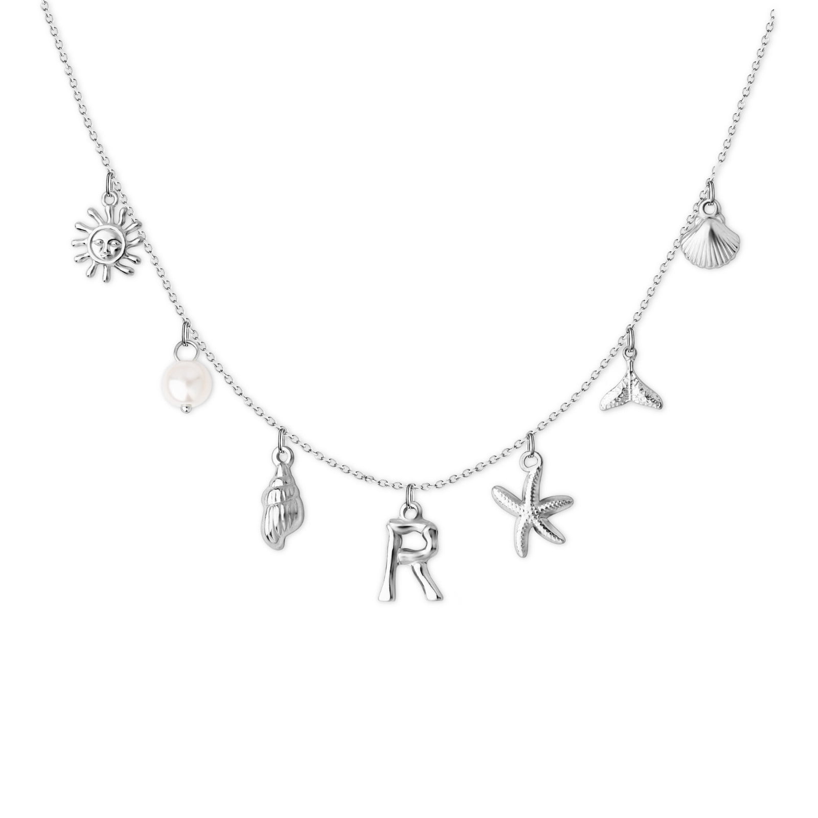 Anavia Surfer Beach Letter Necklace A-Z Pendant Alphabet Choker Necklace, Ocean Elements Letter Necklace Beach for Women Gift