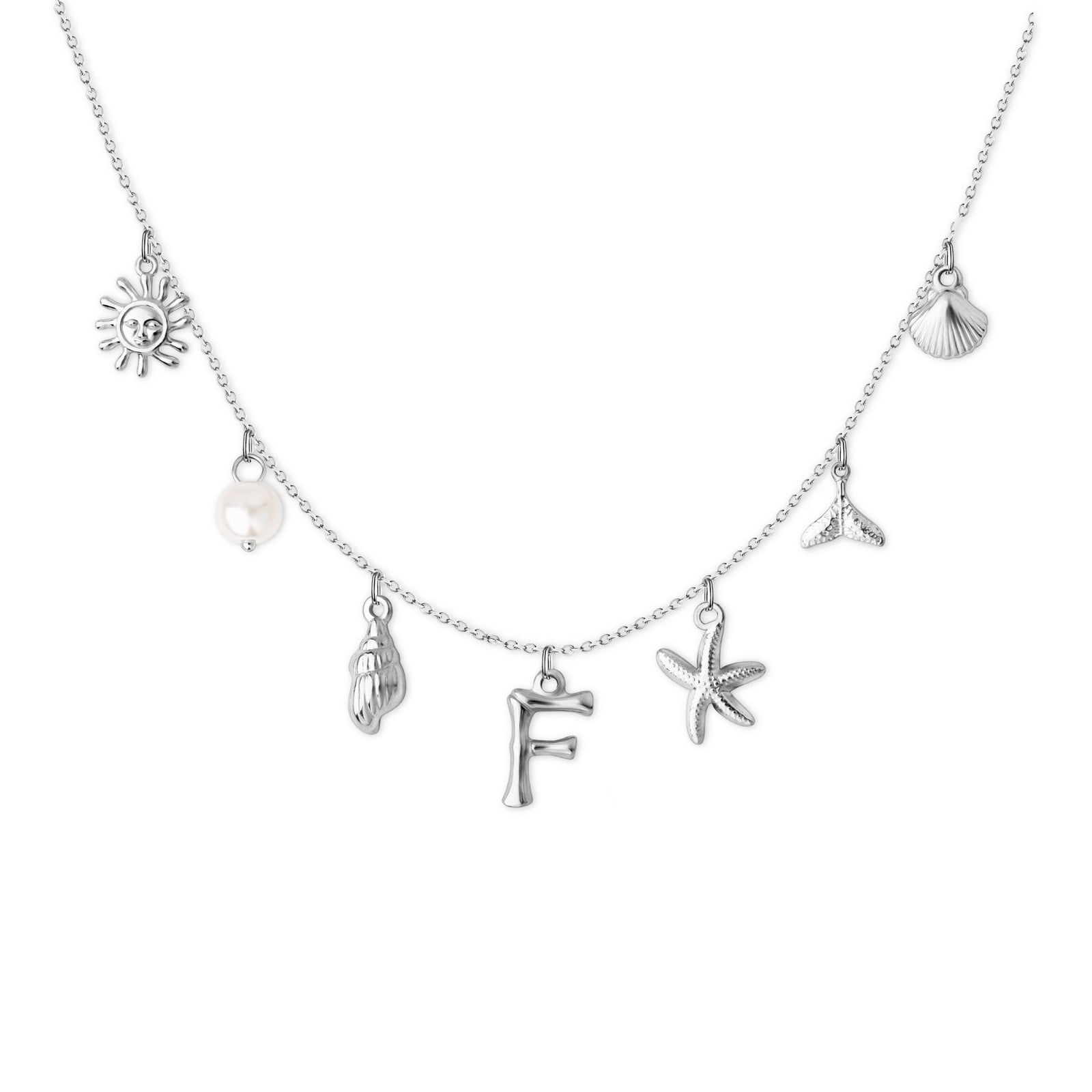 Anavia Surfer Beach Letter Necklace A-Z Pendant Alphabet Choker Necklace, Ocean Elements Letter Necklace Beach for Women Gift