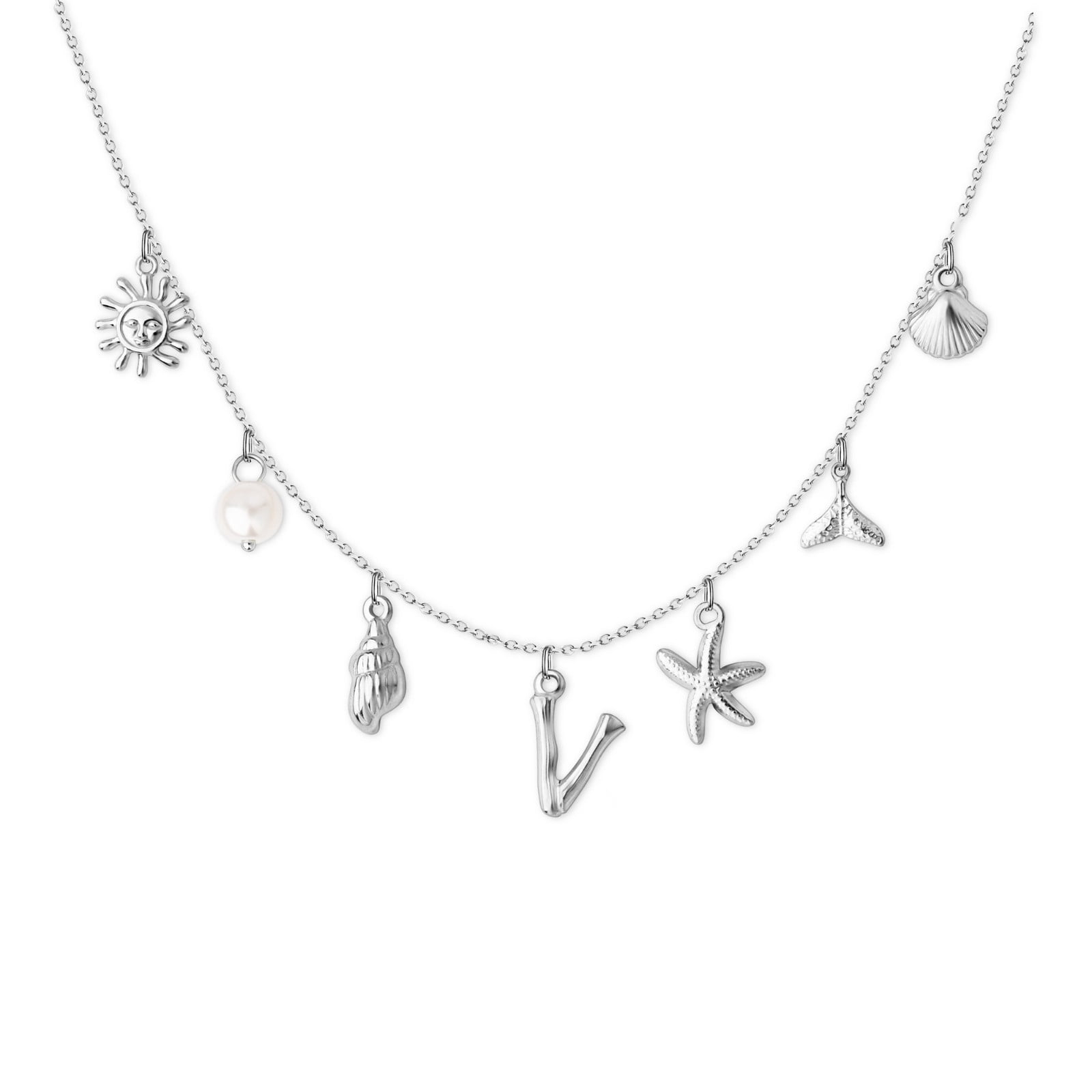 Anavia Surfer Beach Letter Necklace A-Z Pendant Alphabet Choker Necklace, Ocean Elements Letter Necklace Beach for Women Gift