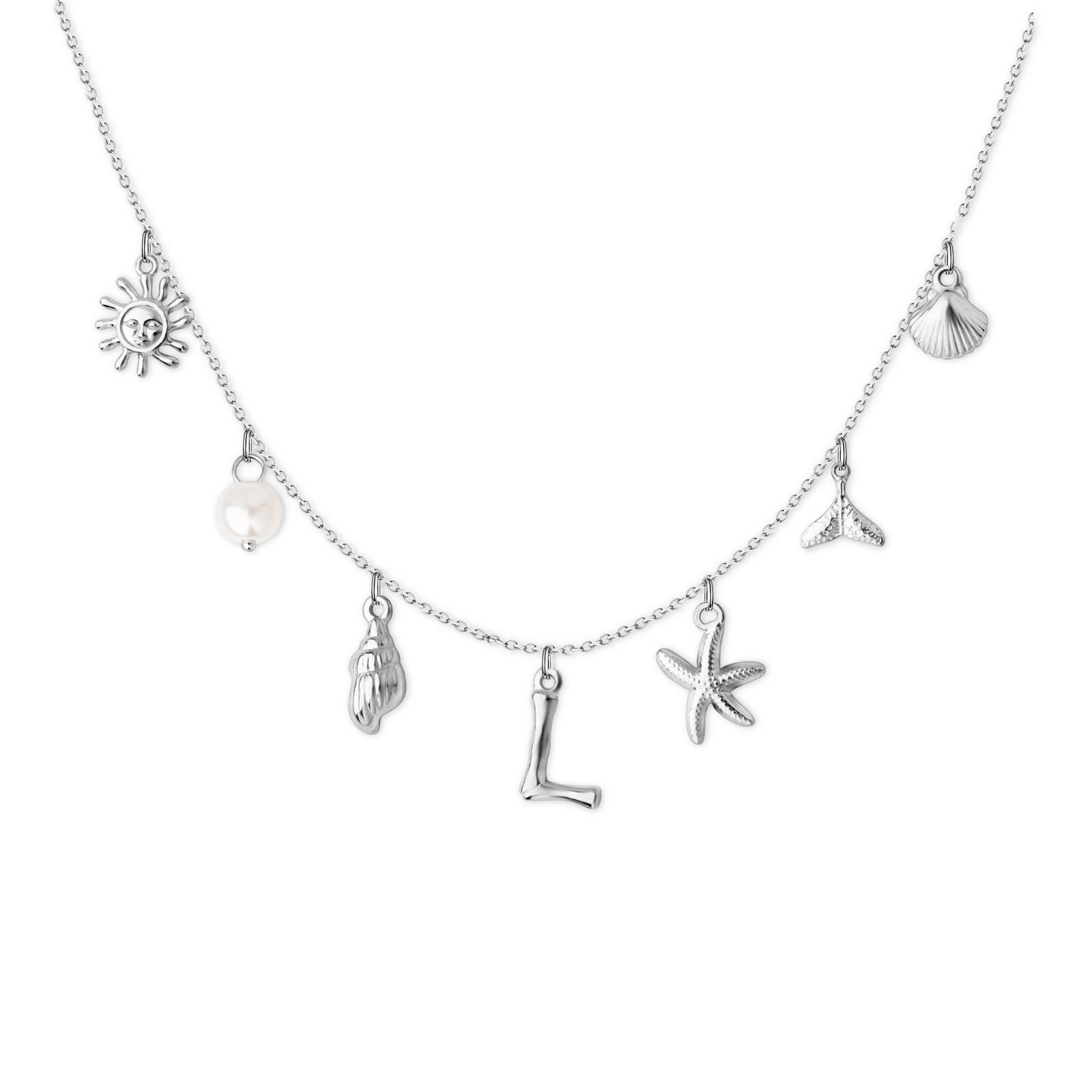 Anavia Surfer Beach Letter Necklace A-Z Pendant Alphabet Choker Necklace, Ocean Elements Letter Necklace Beach for Women Gift