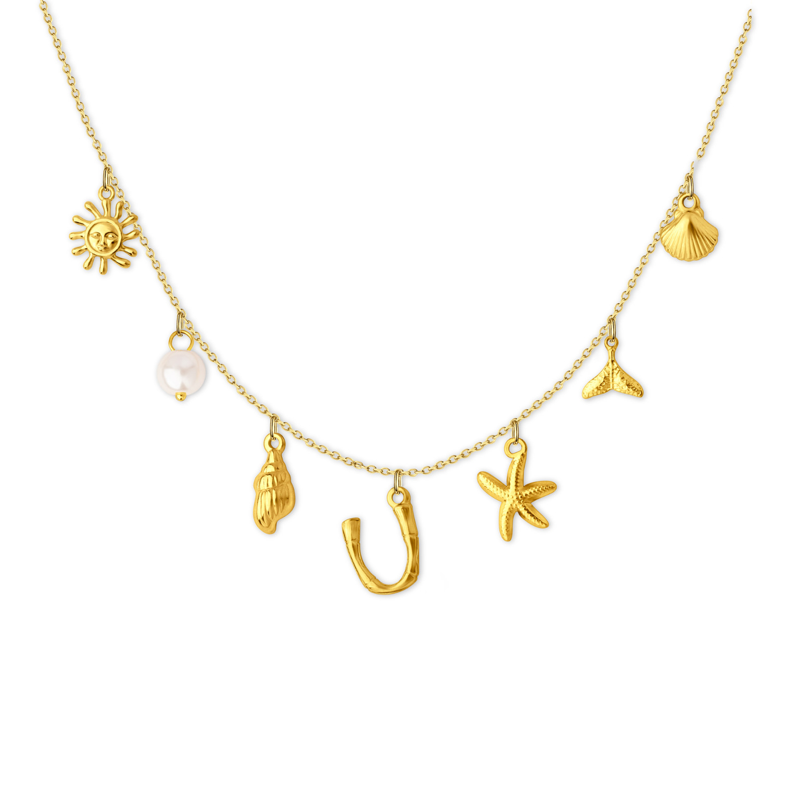 Anavia Surfer Beach Letter Necklace A-Z Pendant Alphabet Choker Necklace, Ocean Elements Letter Necklace Beach for Women Gift