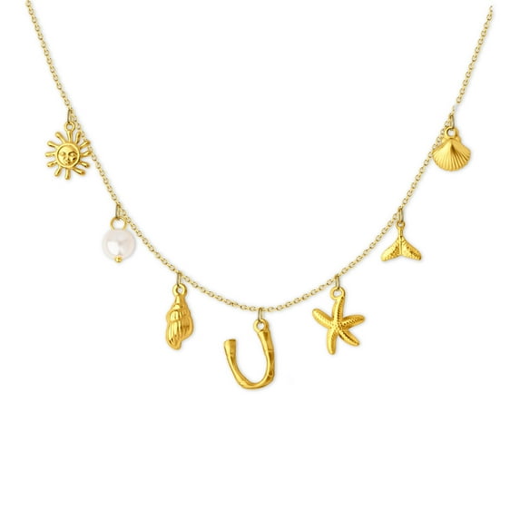 Anavia Surfer Beach Letter Necklace A-Z Pendant Alphabet Choker Necklace, Ocean Elements Letter Necklace Beach for Women Gift