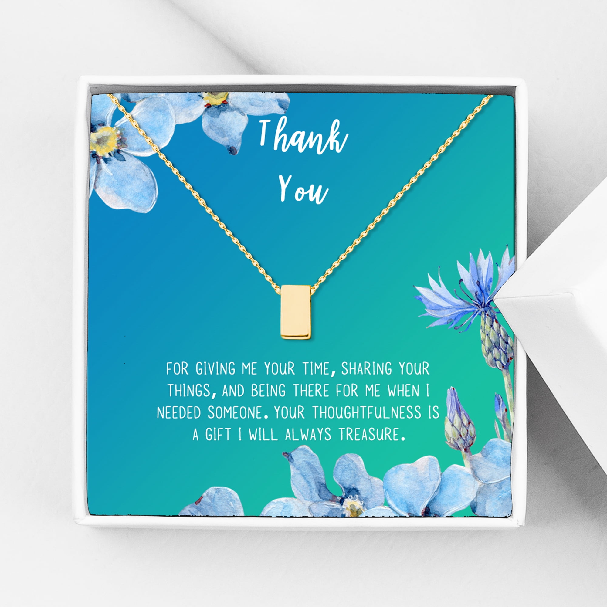 Anavia Thank You Gift Card, Appreciation Gift for friend, High Quality Stainless Steel Fashion Necklace, Thank you Gift, Gratitude Gift for Her-[Gold Cube, Bright Blue Gift Card]