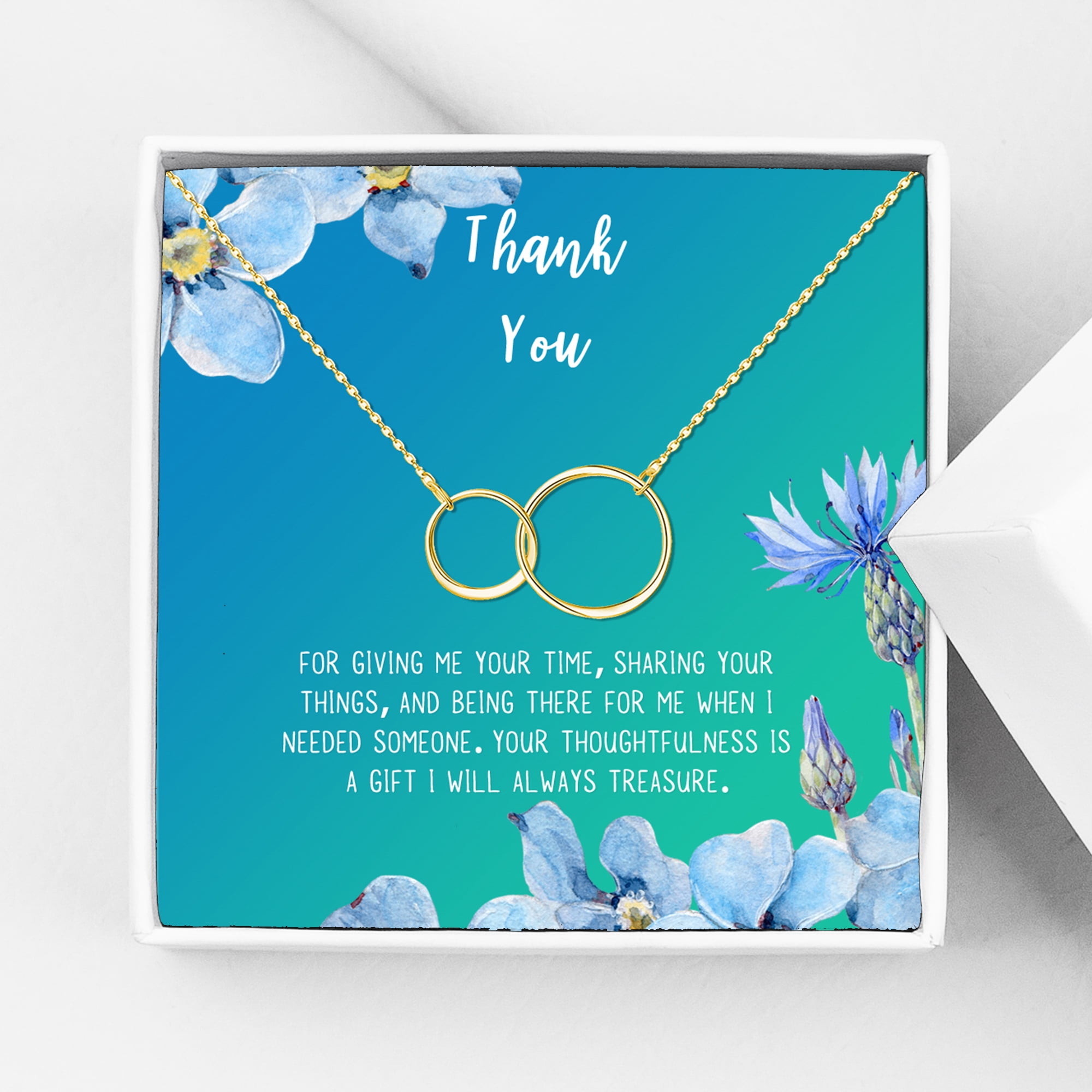 Anavia Thank You Gift Card, Appreciation Gift for friend, High Quality Stainless Steel Fashion Necklace, Thank you Gift, Gratitude Gift for Her-[Gold Infinity Double Ring, Bright Blue Gift Card]