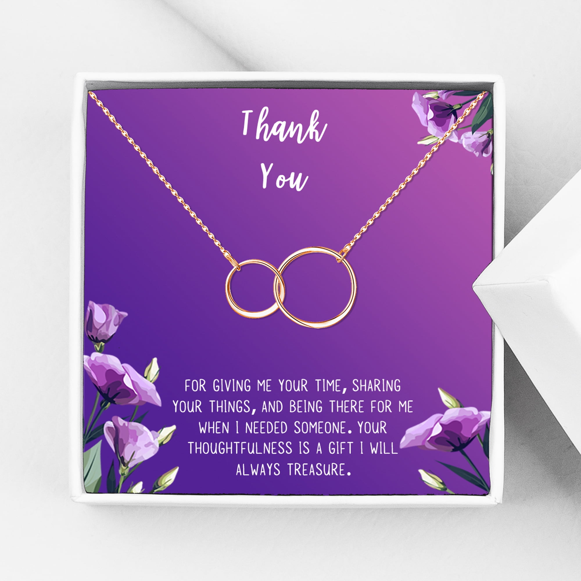 Anavia Thank You Gift Card, Appreciation Gift for friend, High Quality Stainless Steel Fashion Necklace, Thank you Gift, Gratitude Gift for Her-[Rose Gold Infinity Double Ring, Royal Purple Gift Card]