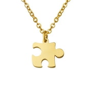 Anavia Tiny Puzzle Piece Couple Necklace - Anniversary Gift for Boyfriend - Best Friends BFF Gift - Stainless Steel Jewelry with Gift Box - [Gold, Cable Chain for Women]
