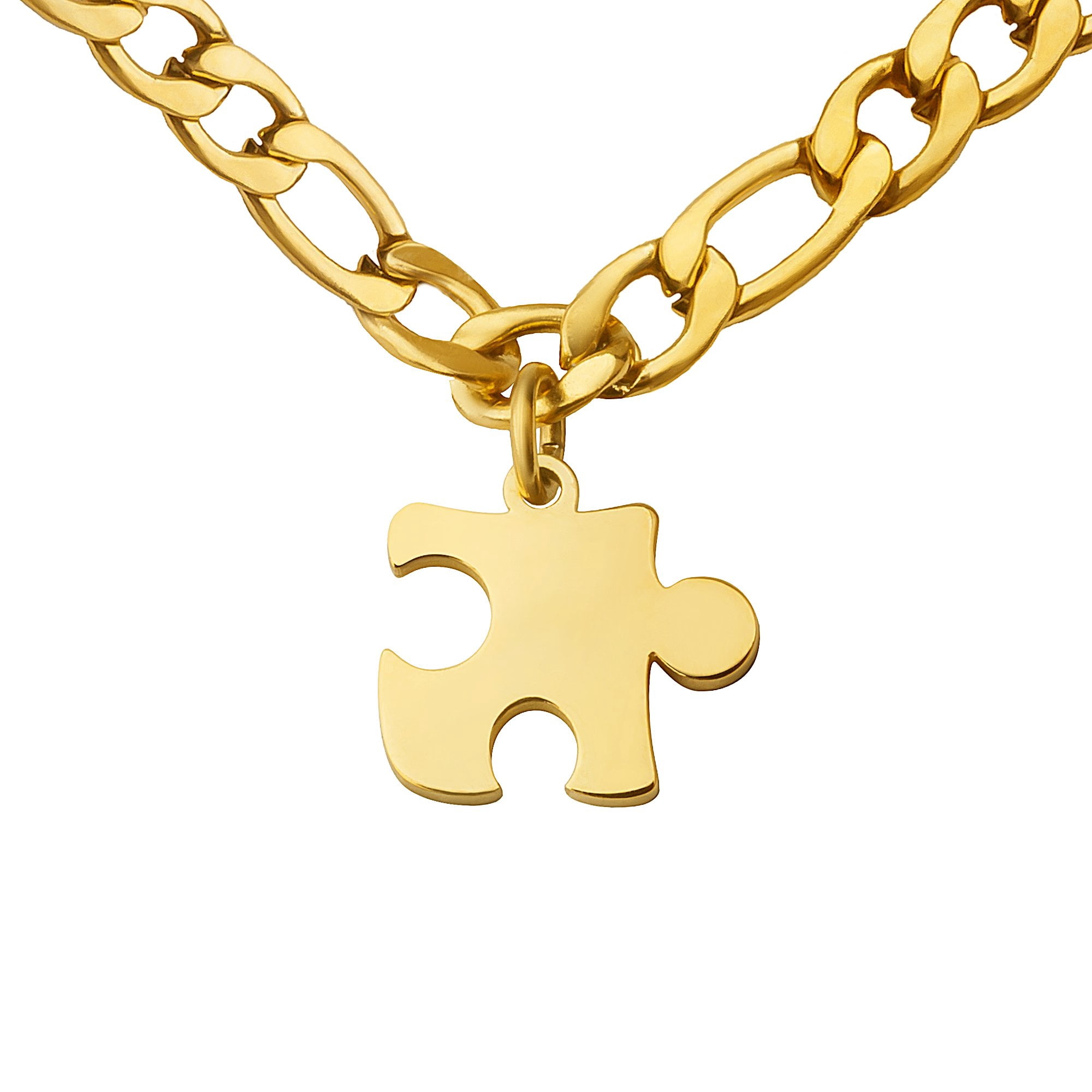 Anavia Tiny Puzzle Piece Couple Necklace - Anniversary Gift for Boyfriend - Best Friends BFF Gift - Stainless Steel Jewelry with Gift Box - [Gold, Figaro Chain for Men]