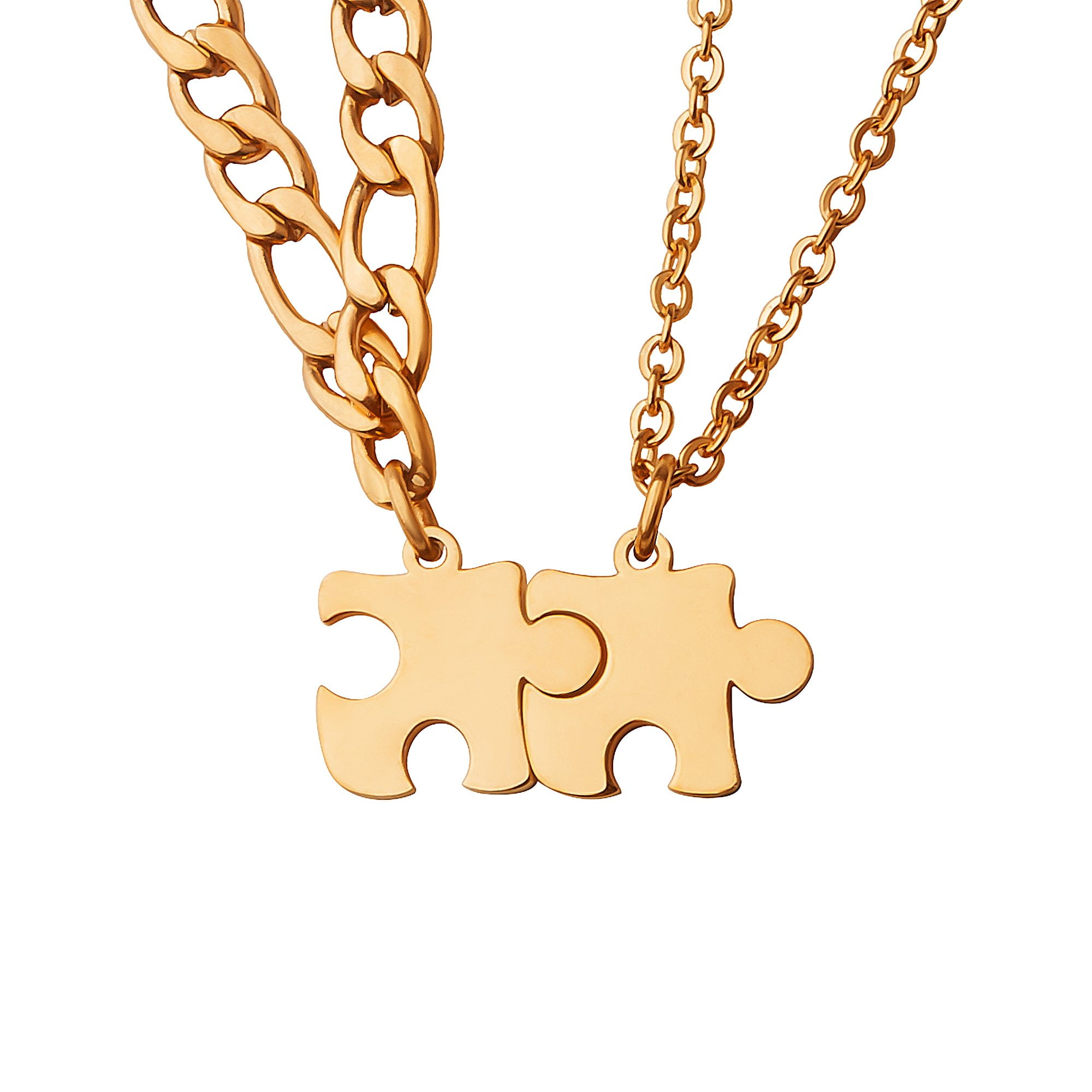 Anavia Tiny Puzzle Piece Couple Necklace - Anniversary Gift for Boyfriend - Best Friends BFF Gift - Stainless Steel Jewelry with Gift Box - [Rose Gold, Cable Chain for Women and Figaro Chain for Men]