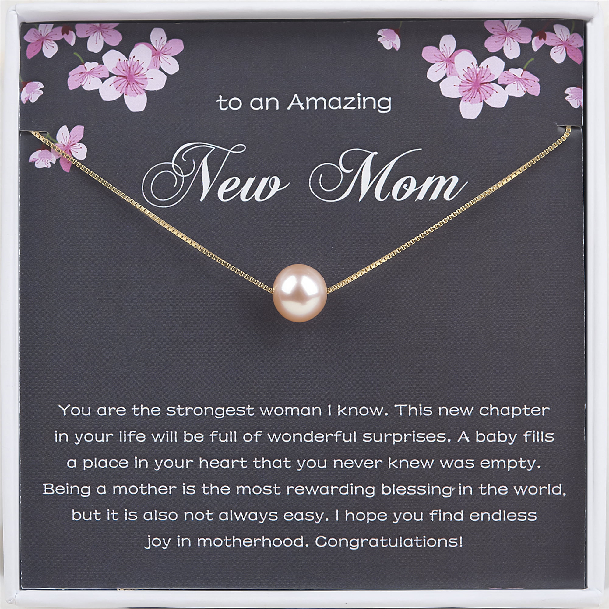 Anavia To An Amazing New Mom Gift Card, New Mom 925 Sterling Silver Pearl  Necklace, Congratulations to the New Mom Gift -[Pink Pearl + Silver Chain]