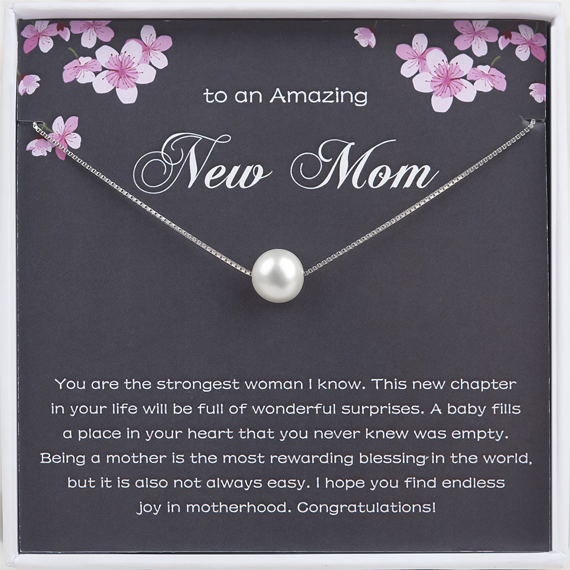 Anavia To An Amazing New Mom Gift Card, New Mom 925 Sterling Silver Pearl Necklace, Congratulations to the New Mom Gift -[White Pearl + Silver Chain]