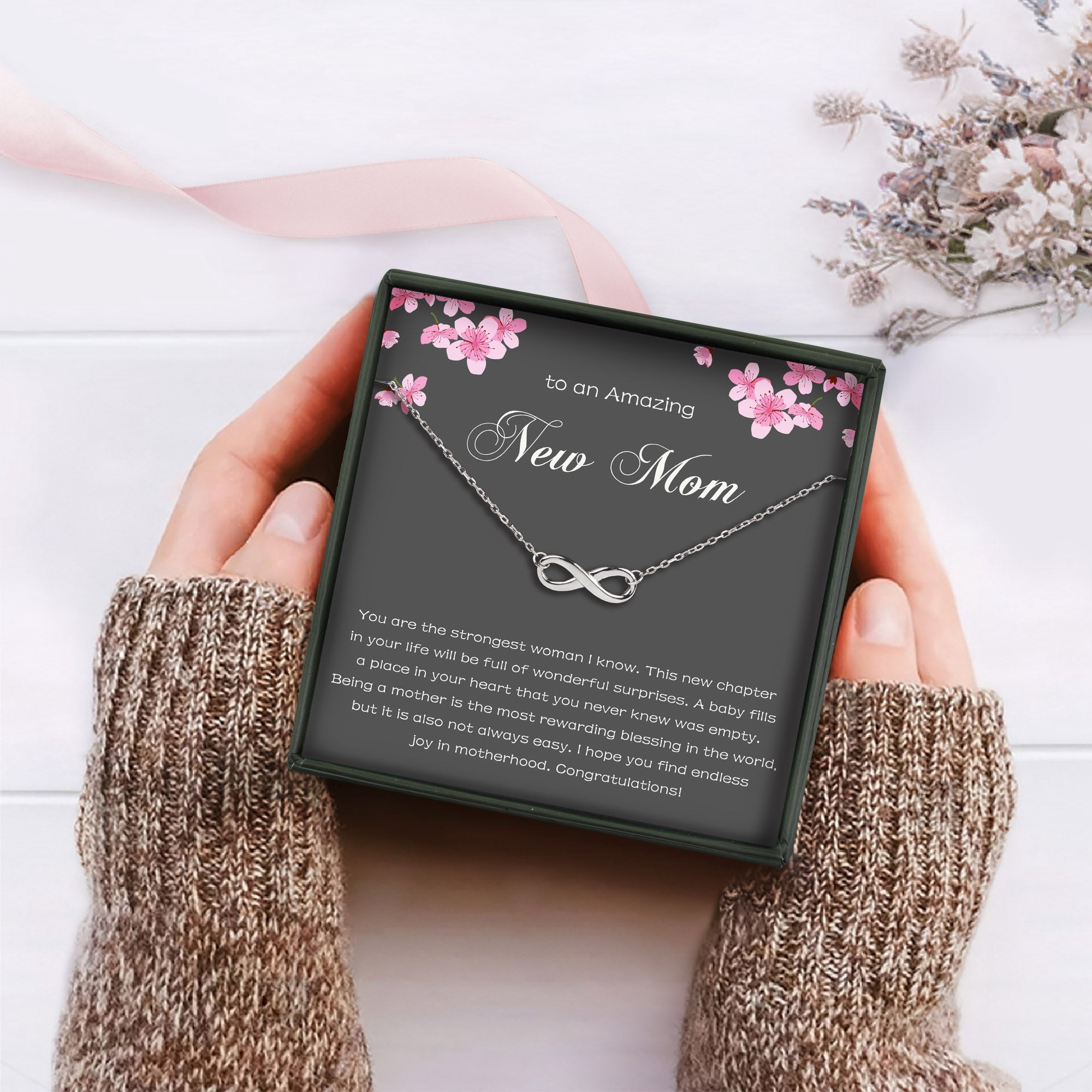 Anavia "To An Amazing New Mom" Mother's Day 925 Sterling Silver Necklace With Gift Card, New Mom gifts For Women