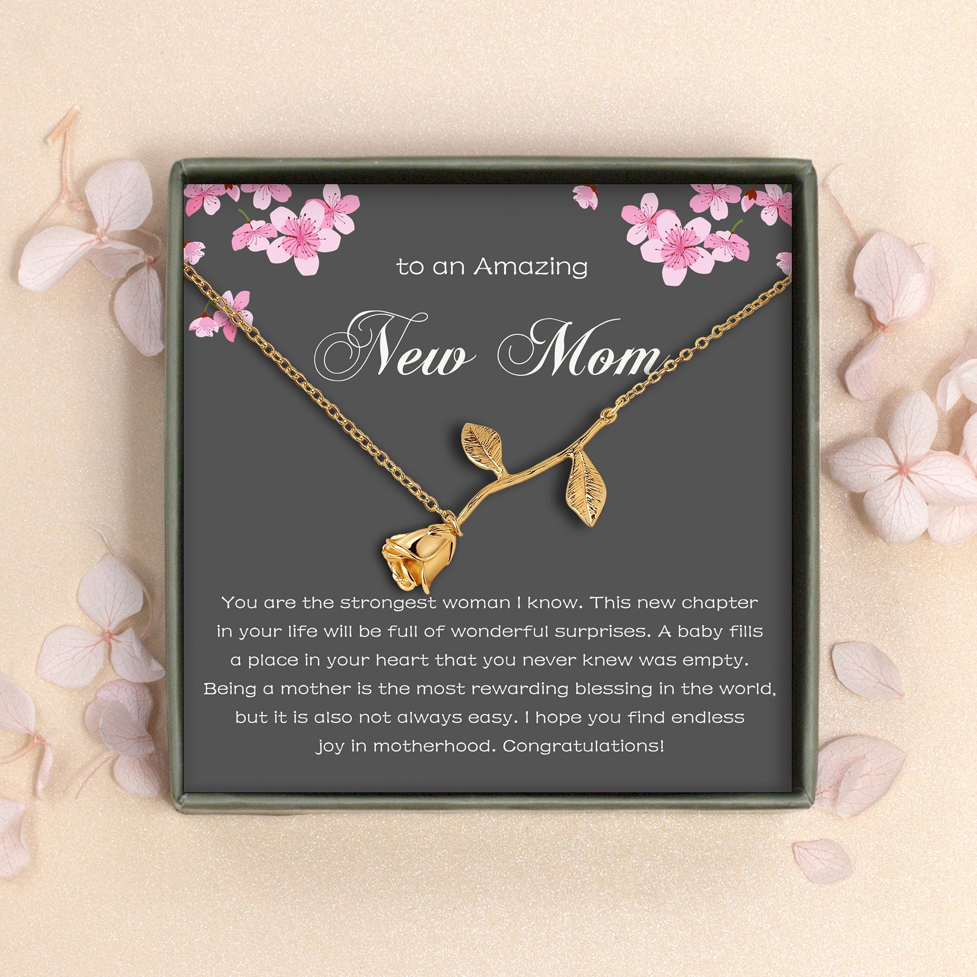 Anavia "To An Amazing New Mom" Mother's Day Rose Bracelet With Gift Card, Congratulations Gifts for New Mom [Gold]