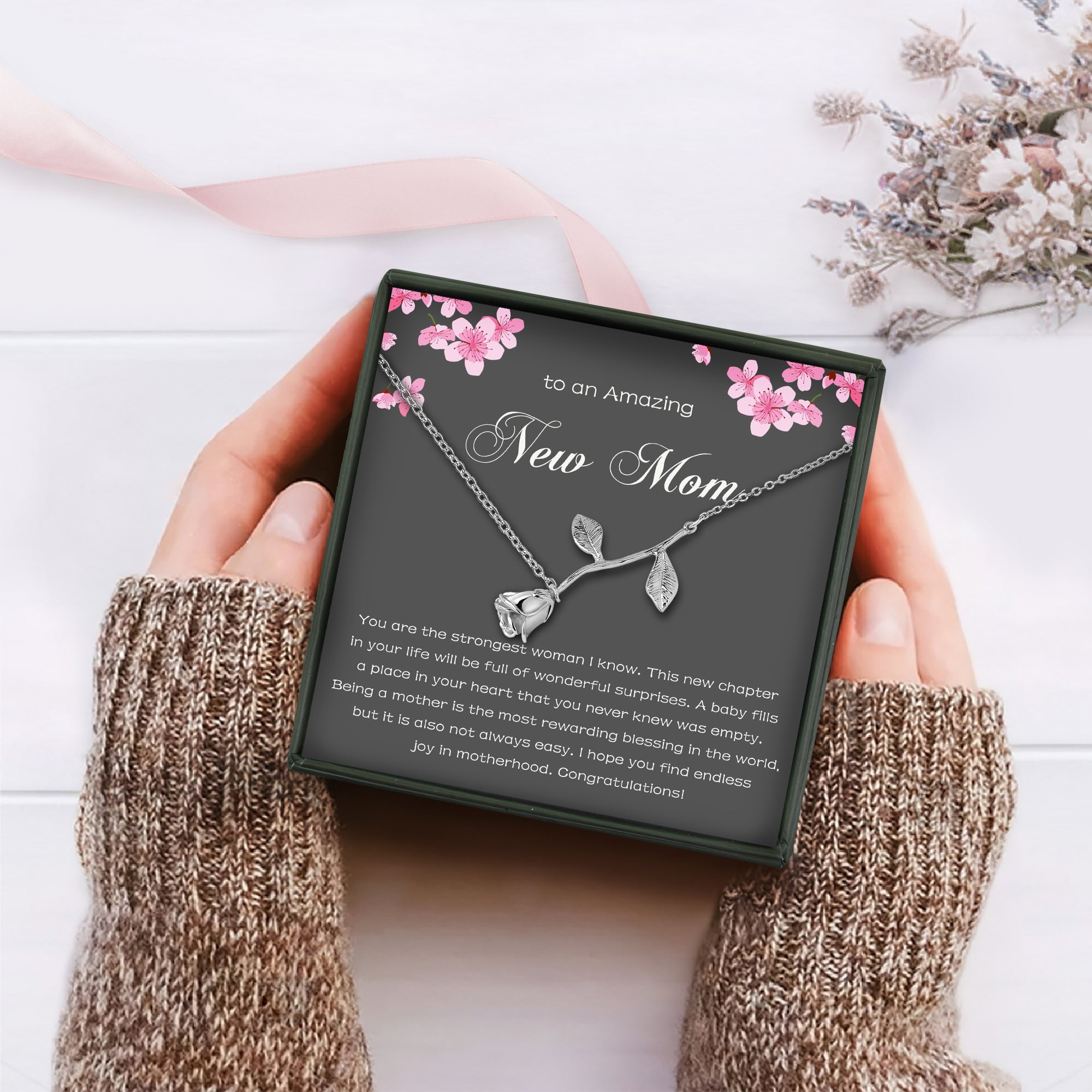 Anavia "To An Amazing New Mom"Mother's Day Rose Bracelet With Gift Card, Congratulations Gifts for New Mom [Silver]