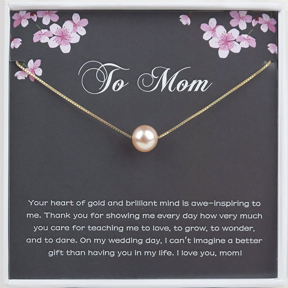 Anavia To Mom Necklace Gift, Thank You Gift for Mother, Best Gift for your Mom on Your Wedding Day-[Pink Pearl + Gold Chain]