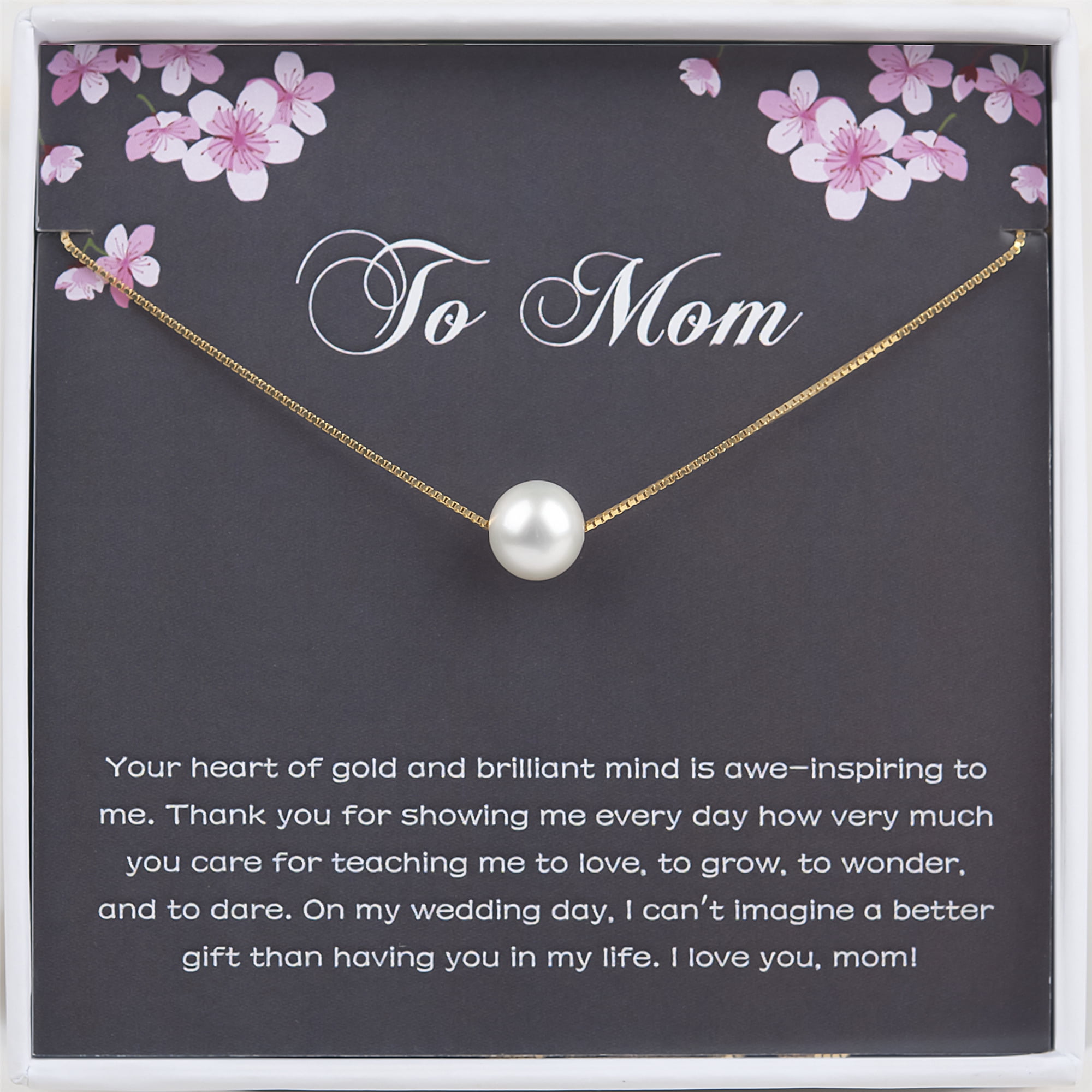 Anavia To Mom Necklace Gift, Thank You Gift for Mother, Best Gift for your Mom on Your Wedding Day-[White Pearl + Gold Chain]
