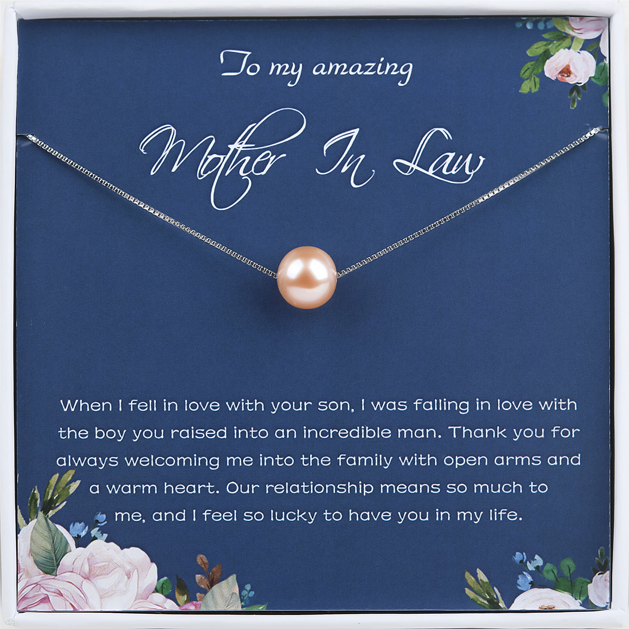 Anavia To My Amazing Mother In Law Gift Pearl Necklace, Birthday Gift for Mother In Law, Thank You Gift for Mother In Law-[Pink Pearl + Silver Chain]