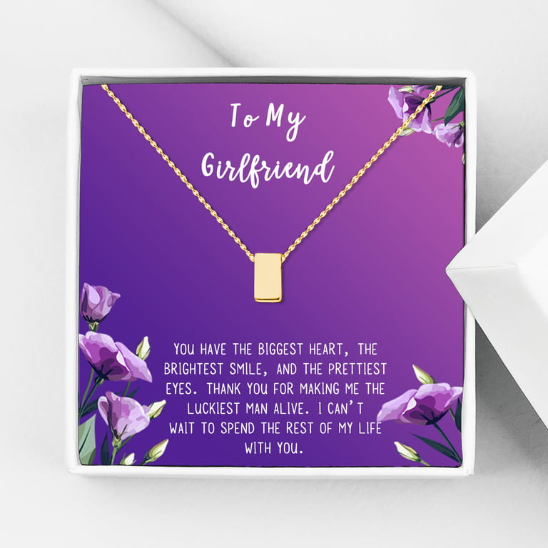 Anavia to My Girlfriend Necklace Gift, Card Gift for GF, Girlfriend Jewelry, Girlfriend Birthday Gift, Mother's Gift-[Gold Cube, Blue-Purple Gift Card