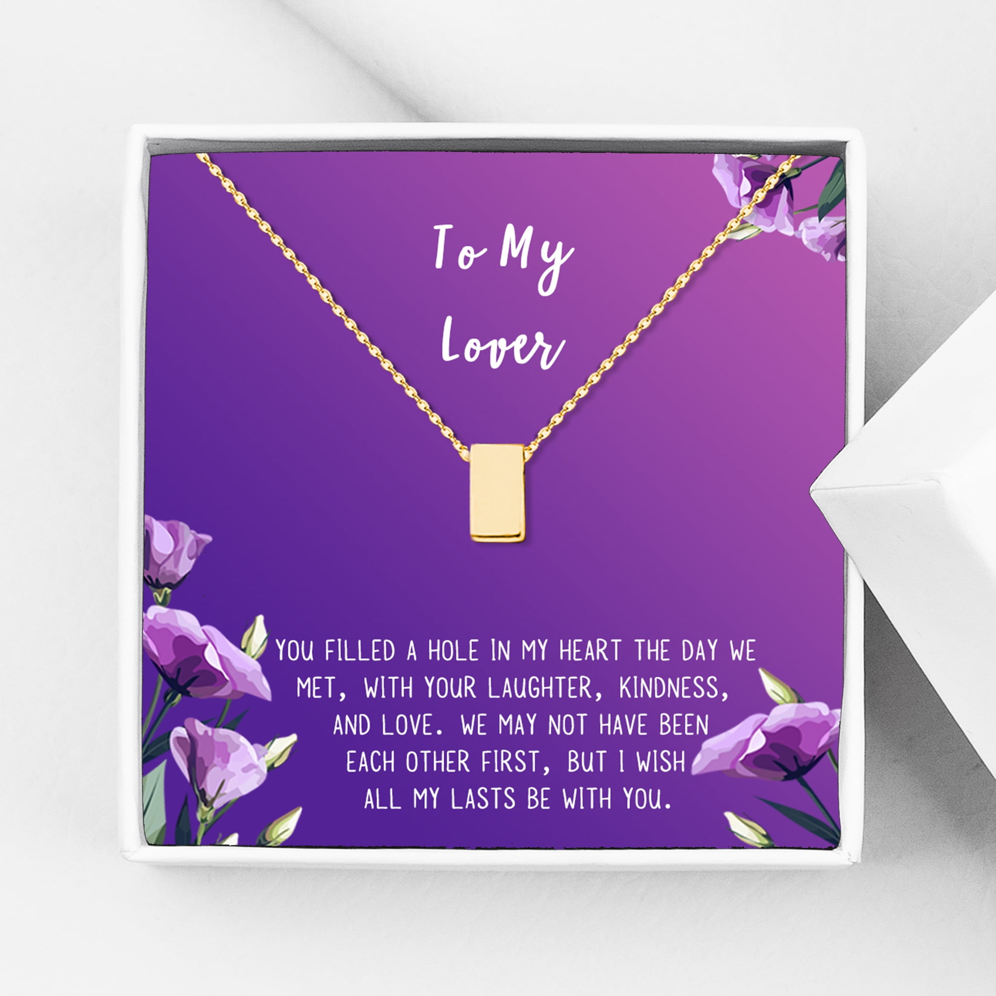 Anavia To My Lover Necklace Gift, Lover Birthday Gift, Mother's Day Gift, Proposal Gift, Card Gift for Girlfriend-[Gold Cube, Royal Purple Gift Card]