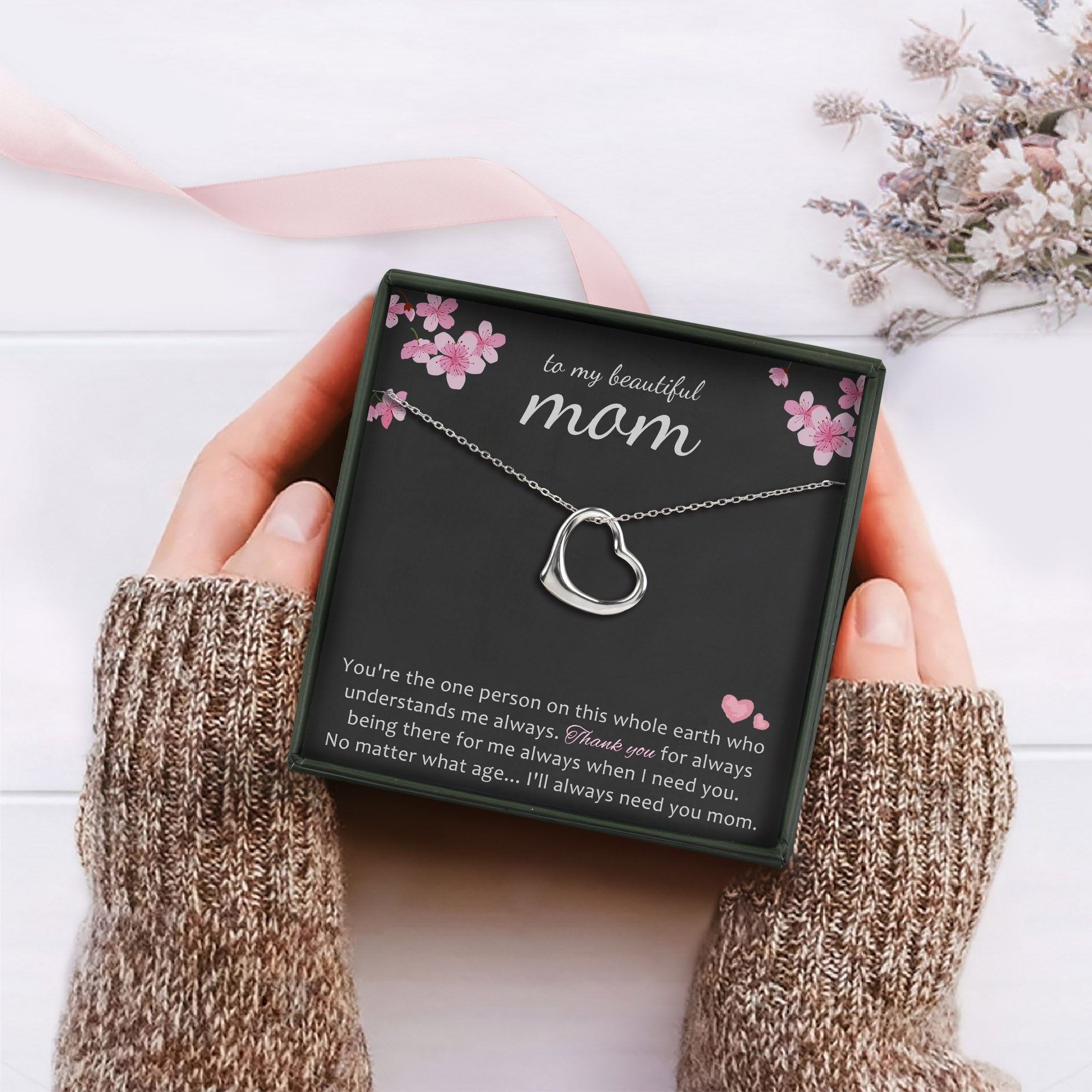 Anavia "To my beautiful Mom" Mother's Day 925 Sterling Silver Necklace With Gift Card, First Mother's Day Gift from Daughter, Gift for Mother Handmade Jewelry