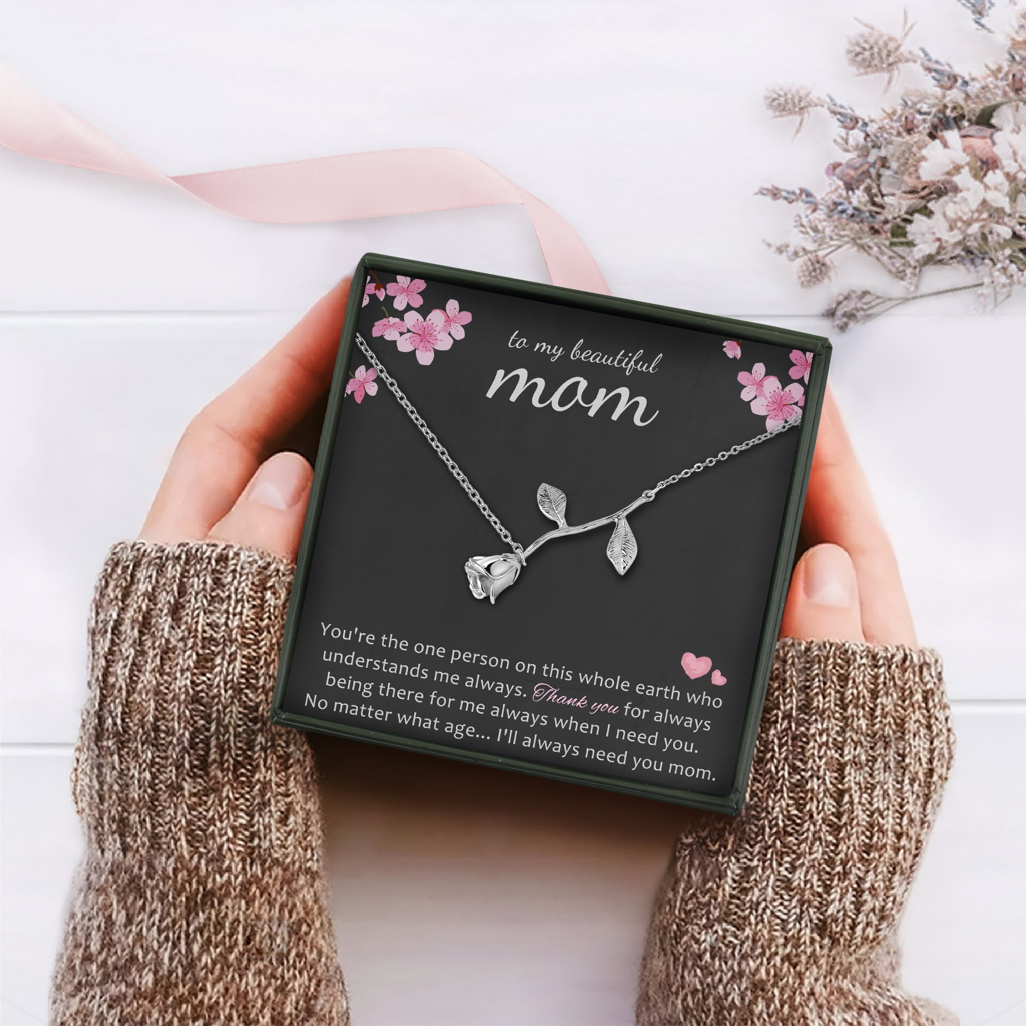 Anavia "To my beautiful Mom" Mother's Day Rose Bracelet With Gift Card, Gifts for Women Mama Bracelet for Mom Mothers Handmade Jewelry Unique Jewelry [Silver]
