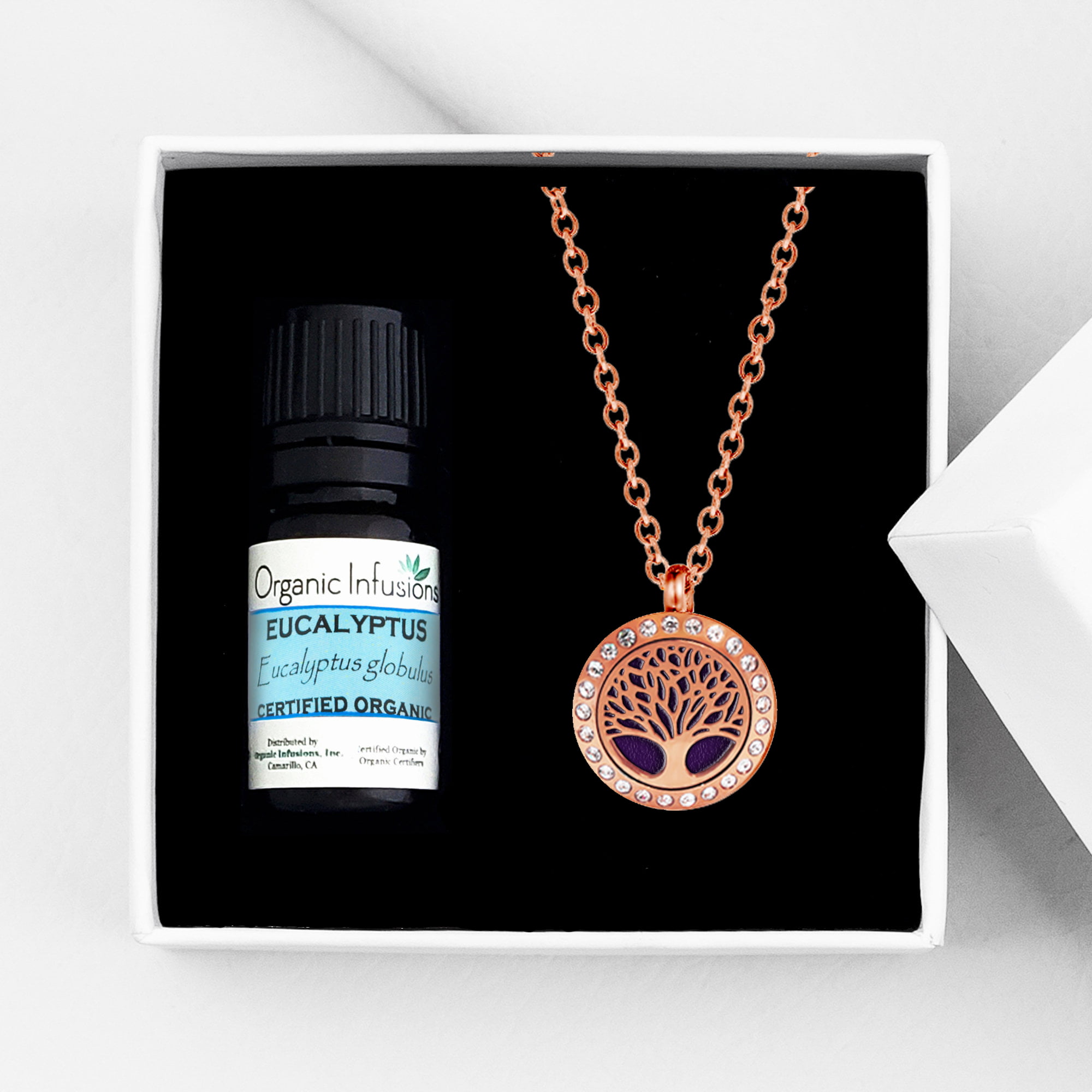 Essential Oil Diffuser Necklace - Rose Gold Flower Of Life - Lemon Canary