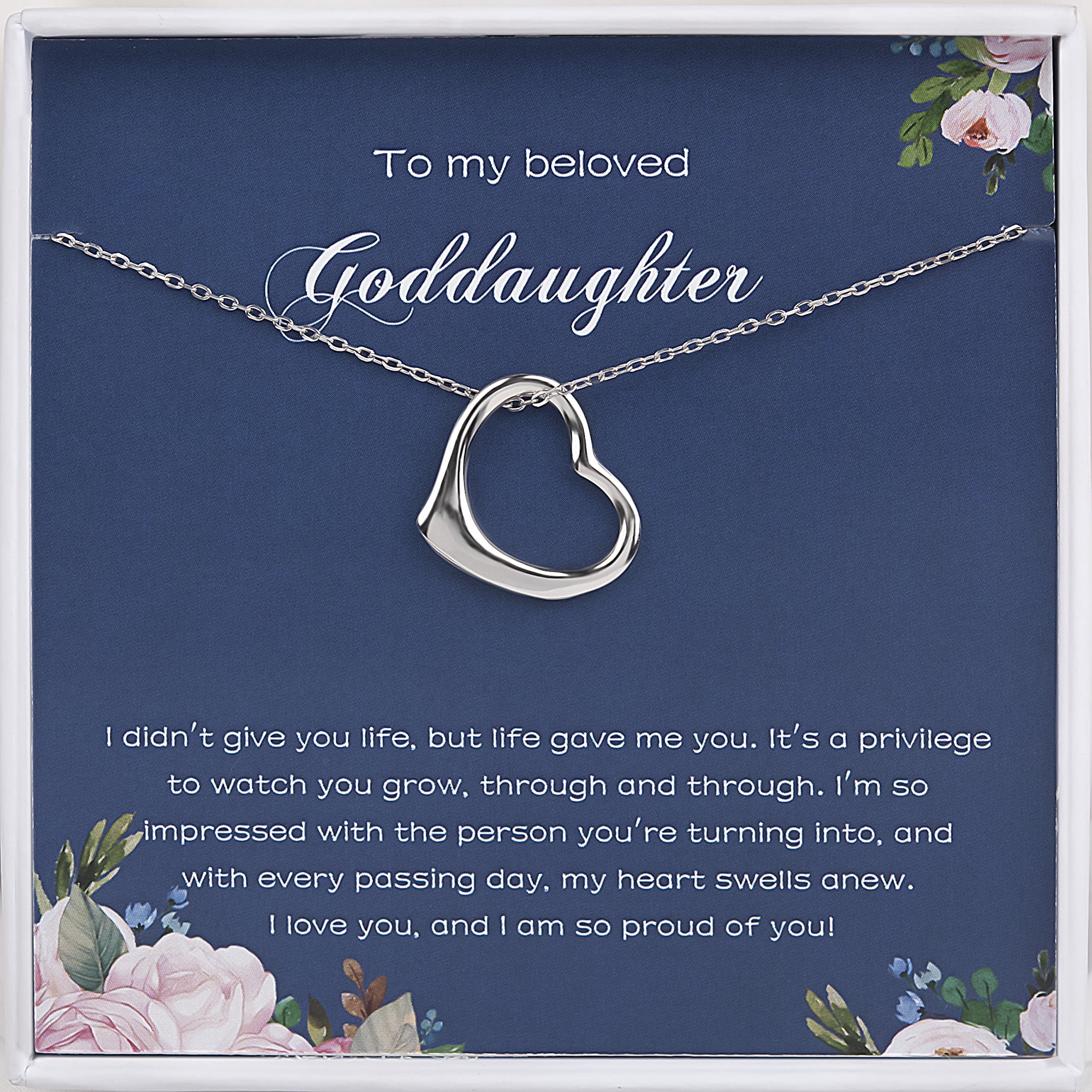 Anavia Unbiological Daughter Jewelry, 925 Sterling Silver Heart Necklace Gift, Bonus Baptism, Goddaughter's Birthday Card Gift