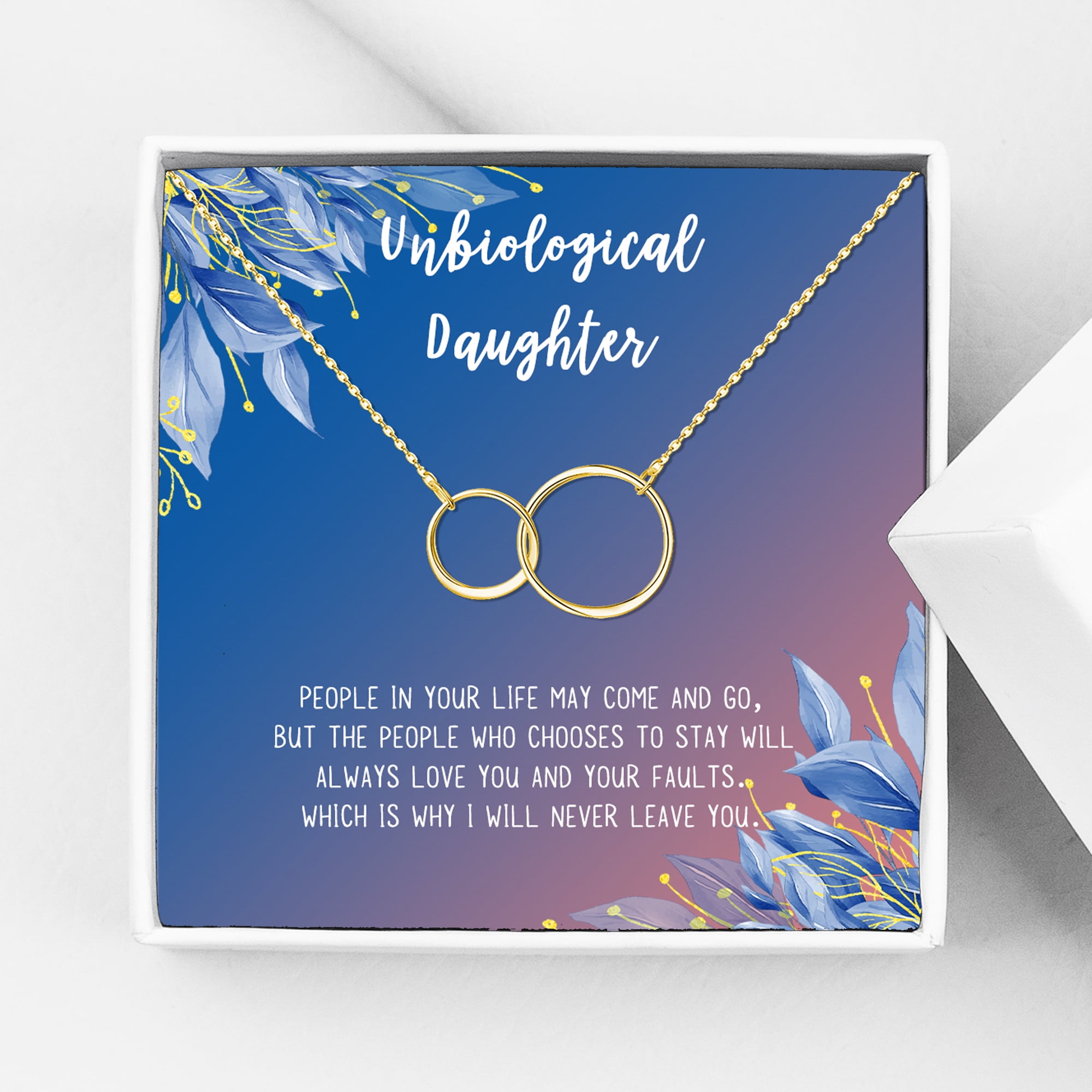 Anavia Unbiological Daughter Jewelry, Step Daughter Necklace Gift, Bonus Daughter Birthday Card Gift, Gift from Step Mom-[Gold Infinity Double Ring, Blue-Orange Gift Card]