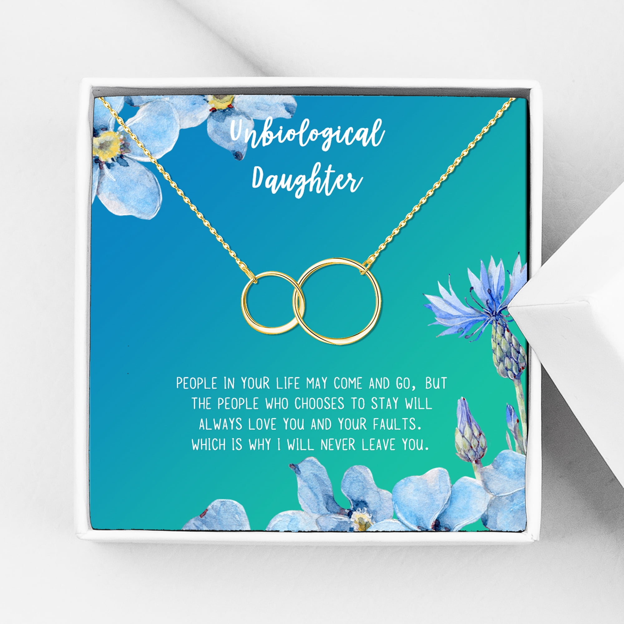 Anavia Unbiological Daughter Jewelry, Step Daughter Necklace Gift, Bonus Daughter Birthday Card Gift, Gift from Step Mom-[Gold Infinity Double Ring, Bright Blue Gift Card]