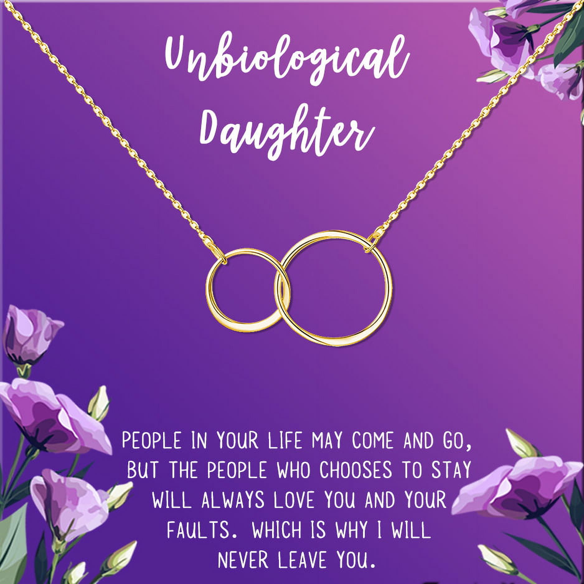 Anavia Unbiological Daughter Jewelry, Step Daughter Necklace Gift, Bonus Daughter Birthday Card Gift, Gift from Step Mom-[Gold Infinity Double Ring, Royal Purple Gift Card]