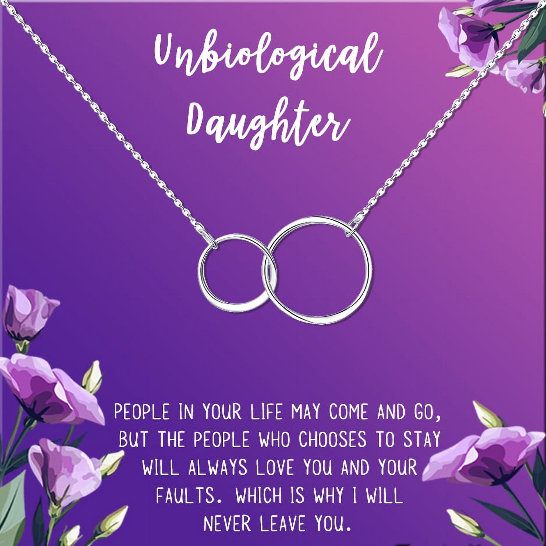 Anavia Unbiological Daughter Jewelry, Step Daughter Necklace Gift, Bonus Daughter Birthday Card Gift, Gift from Step Mom-[Silver Infinity Double Ring, Royal Purple Gift Card]